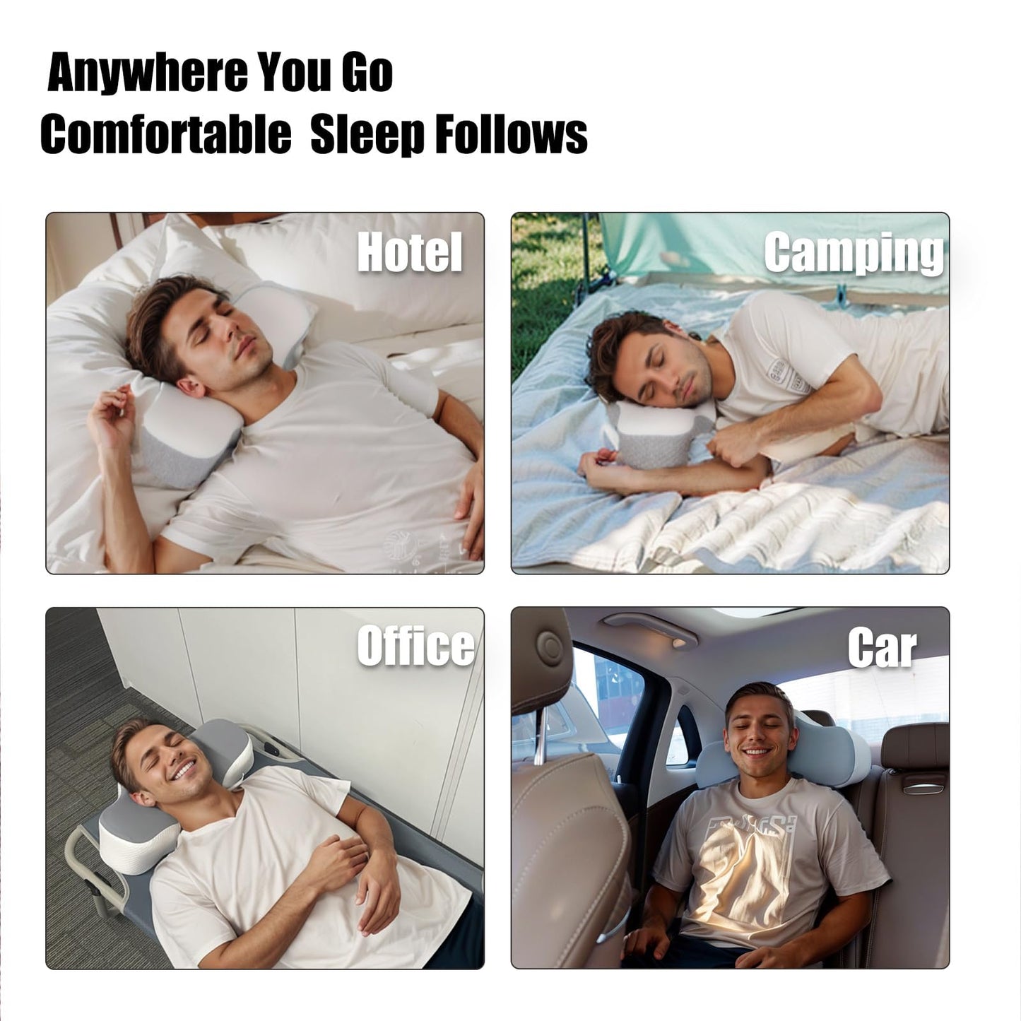 Bespilow Camping Travel Pillow for Sleeping - Memory Foam Cervical Neck Support Pillow for Neck Pain Relief, Inflatable Alternative, Compressible Cooling Orthopedic Pillow for Backpacking, Airplane