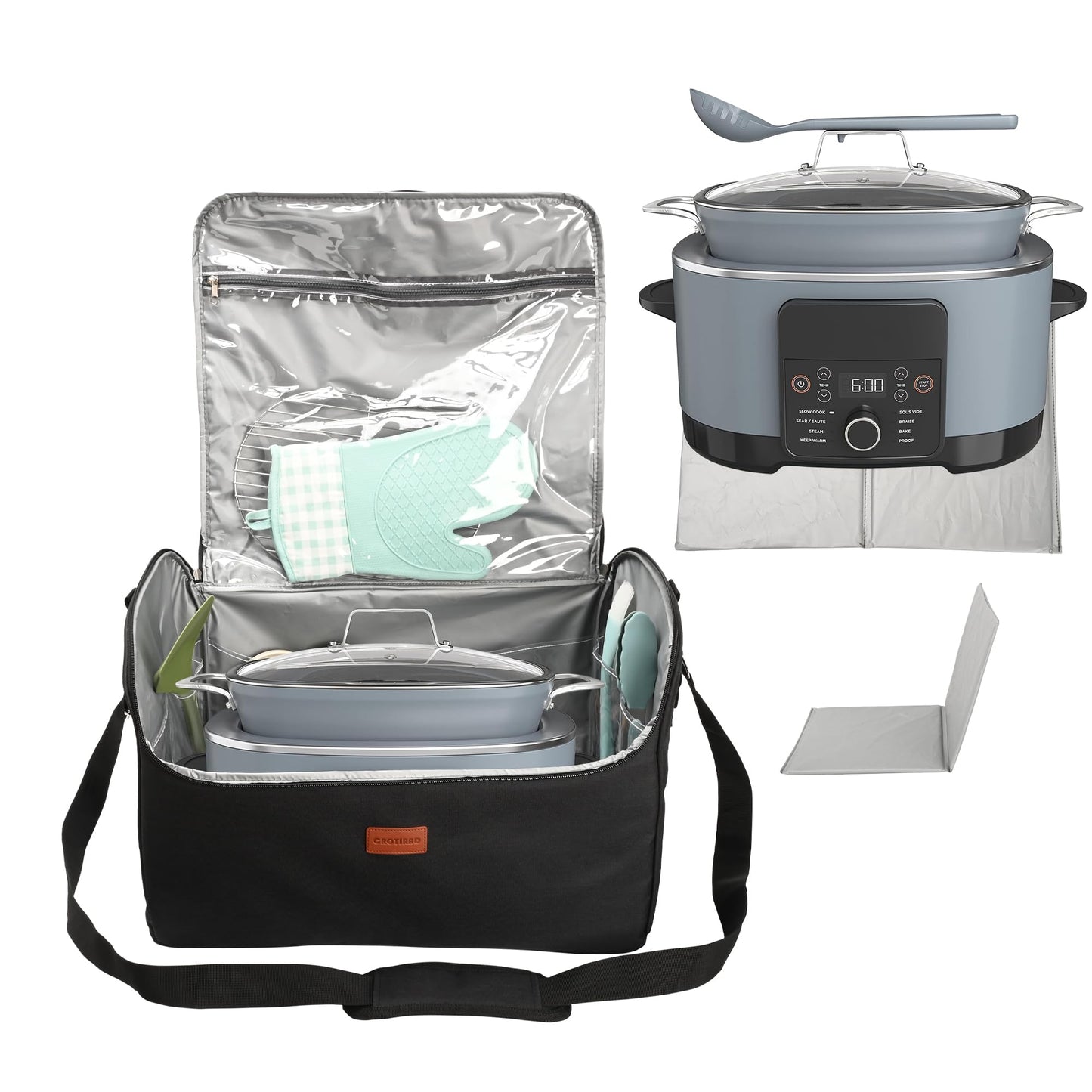 CROTIRAD Carrying Bag Fits Ninja Slow Cooker with Bottom Pad, Bag with Shoulder Strap Compatible with Ninja Foodi Possible Cooker Pro MC1001, MC1010, MC1000, Black