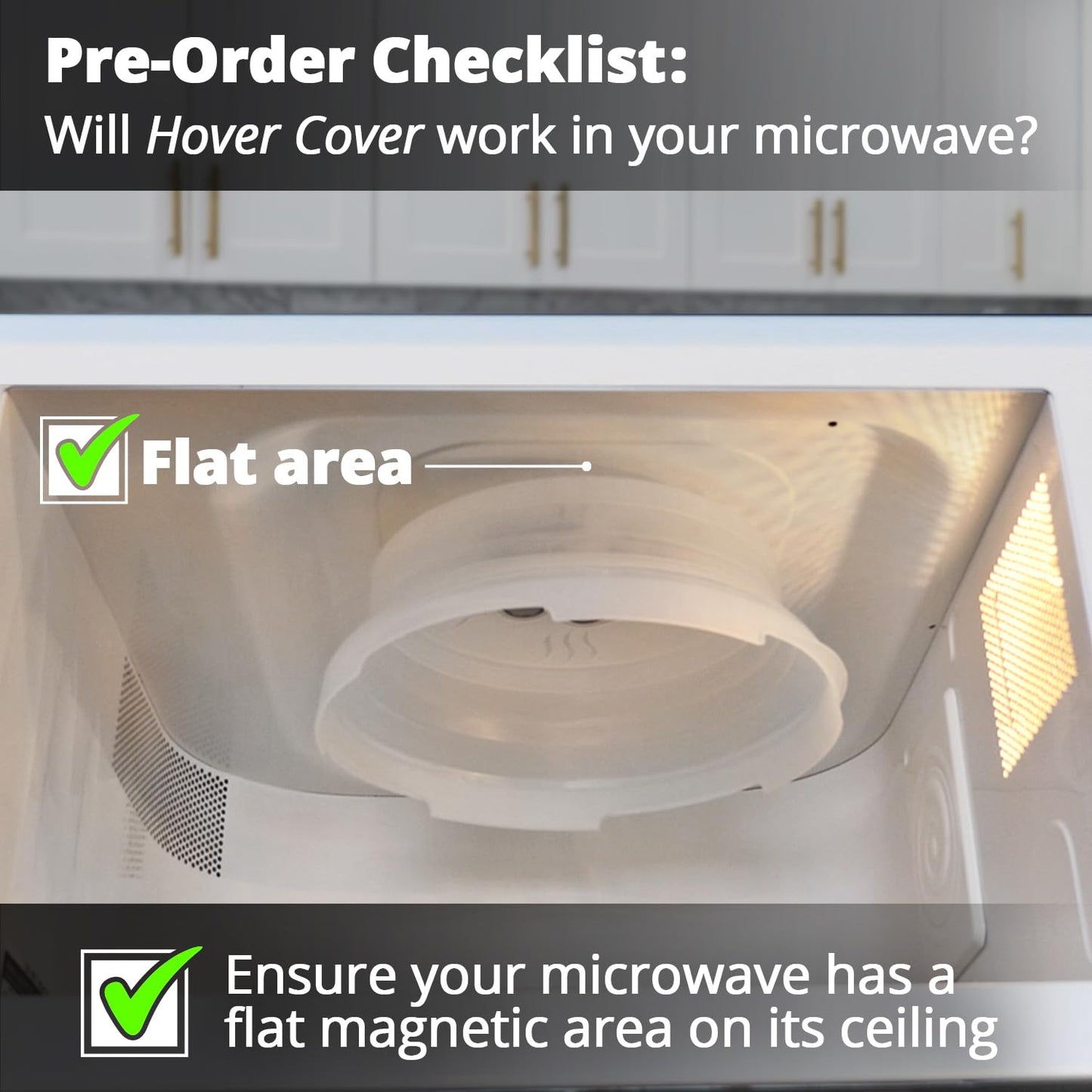 HOVER COVER Magnetic Splatter Cover, 10-Inch Clear BPA-Free Food Lid, Vented Plate Guard with Steam Vents, Anti-Splash Microwave Lid, Dishwasher Safe, Space-Saving Magnetic Storage - Black