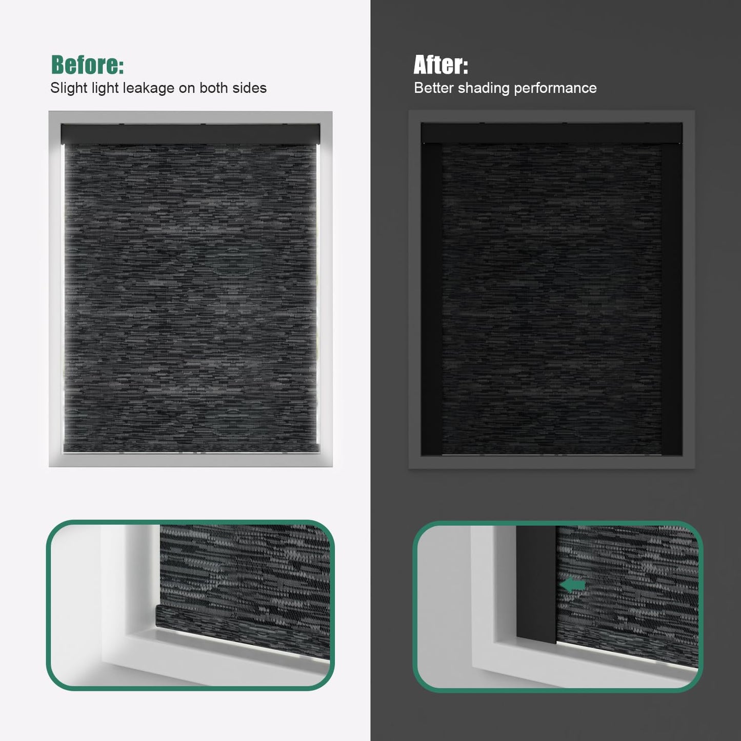 Bliwans Light Blocking Strips for Window Shades and Blinds, 100% Blackout PVC Side Tracks Light Blocker for Blinds, Window Light Blocker for Bedroom(Black, 58", 2PCS)
