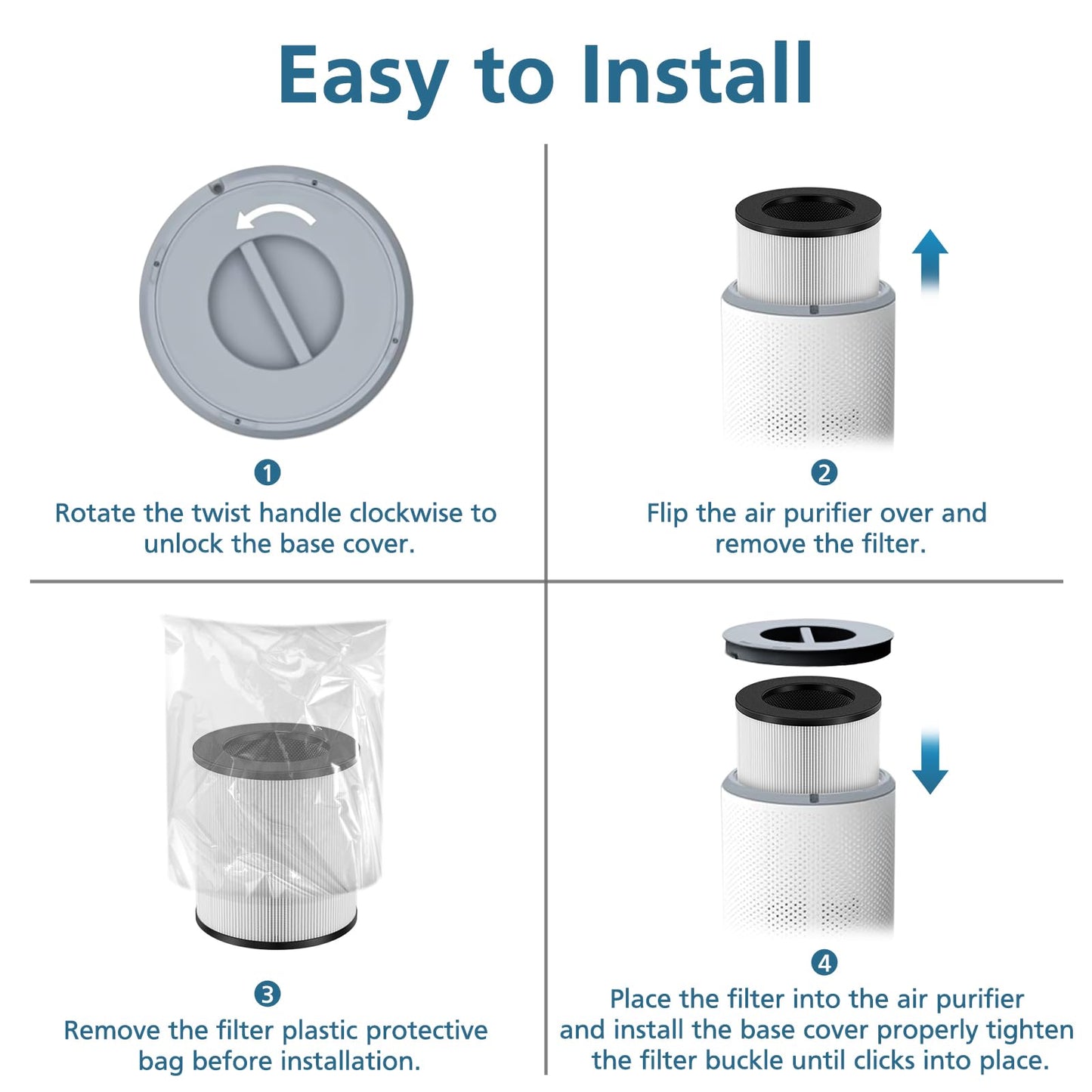 2 Pack A2 Replacement Filter Compatible with AMEIFU GDAP1W and VEWIOR A2 (ClearAir-A2) Air Purifier, 3-in-1 HEPA Filter with High-efficiency Activated Carbon Filter for Pollen Dust Pet Dander Smoke