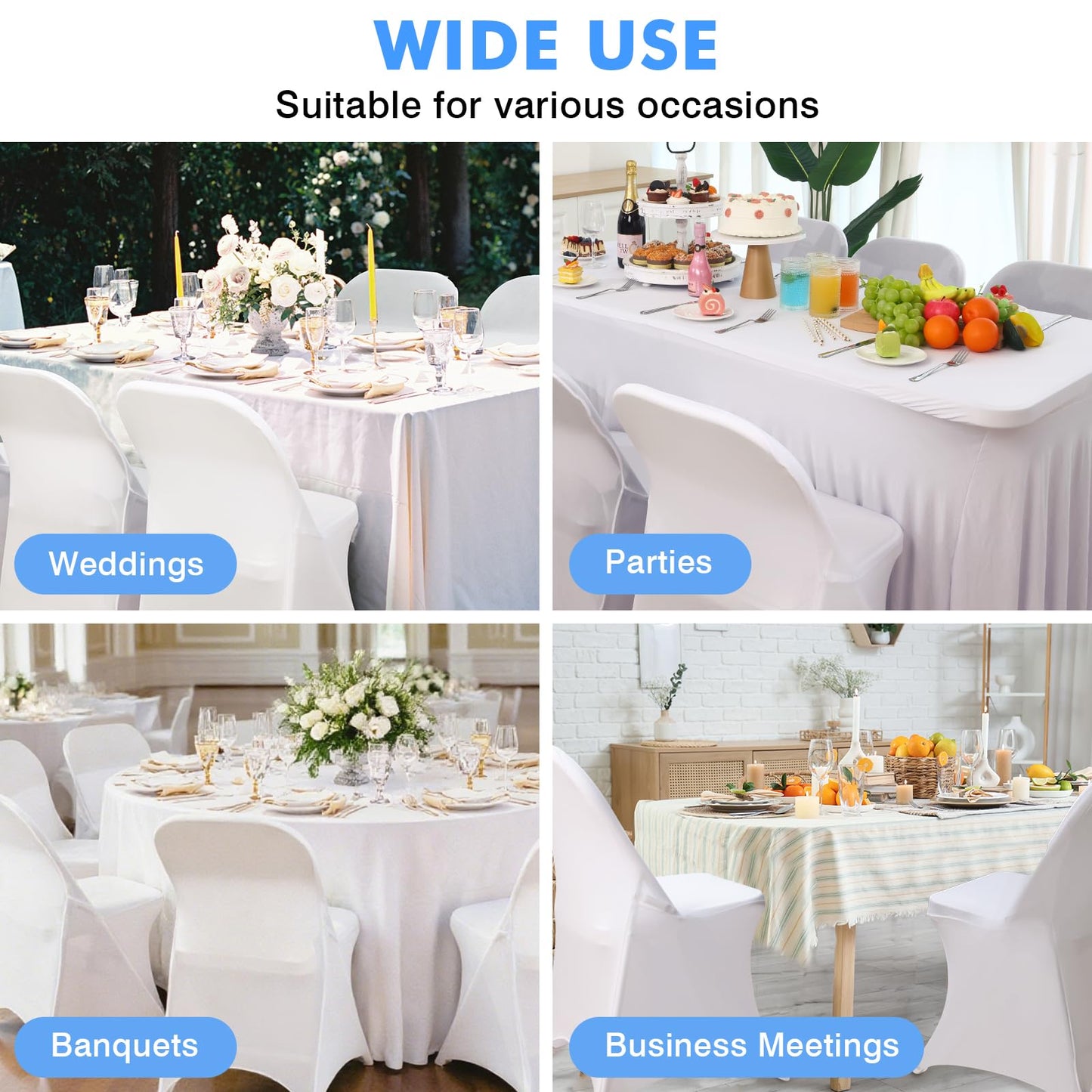 Fixwal 36 Pcs White Folding Chair Cover, Spandex Stretch Covers Ideal for Wedding, Party, Dining, Business Meeting, Banquet, Universal Fitted Washable Slipcover.