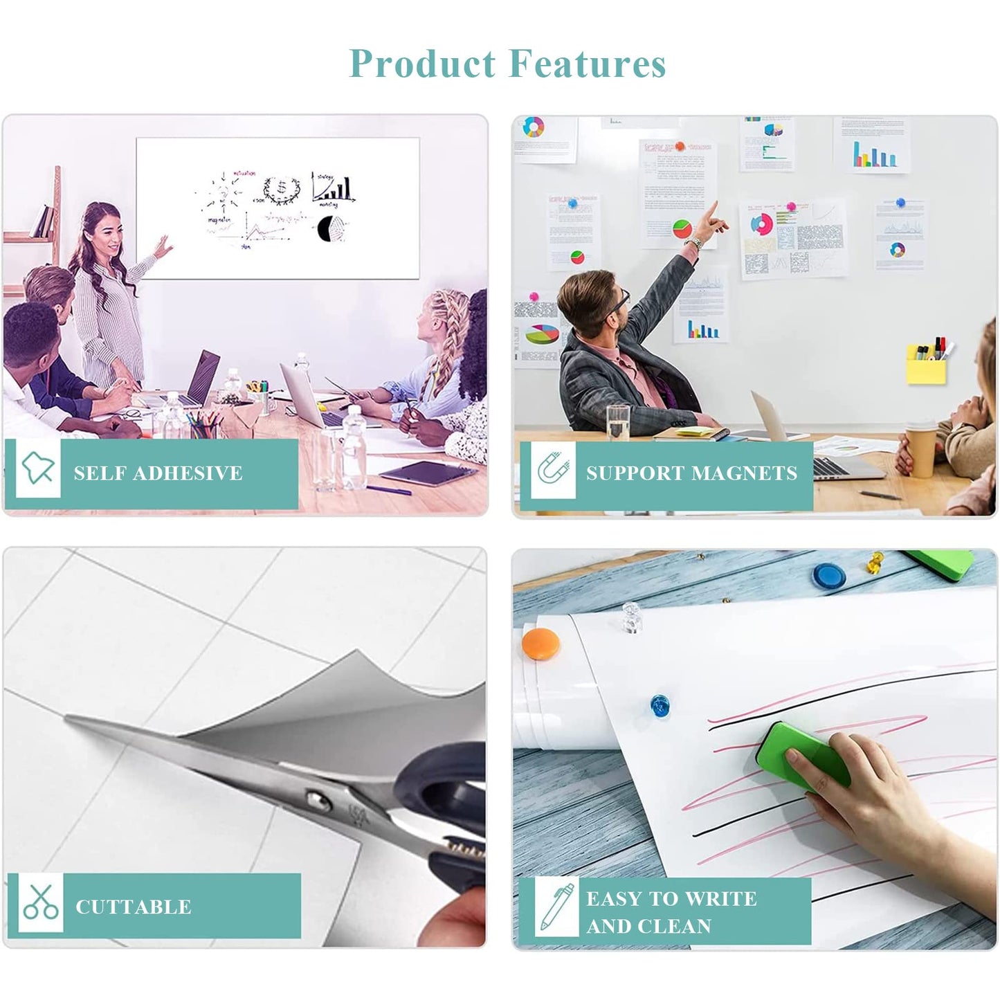 Warasee White Board Adhesive Contact Paper, 24" x 36" Stick on Magnetic Whiteboard Roll, Dry Erase Board for Wall, Easy to Write and Clean Magnetic Board for Kids, Office, Home, with Marker, Eraser