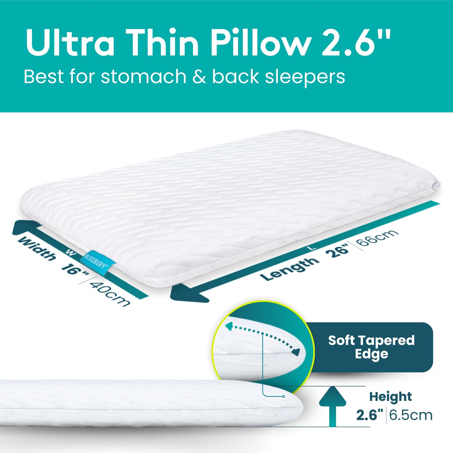 BLISSBURY Stomach Sleeping Pillow – Ultra Thin 2.6" Memory Foam for Neck and Cervical Support | Flat Pillow for Belly Sleeper | Low Loft Design for Comfort and Better Sleep