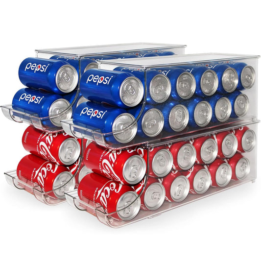 Soda Can Organizer with Lids, Stackable Soda Can Dispenser for Refrigerator, Clear Can Holder Organization and Storage Bins for Fridge, Kitchen, Countertop, Drink Pantry Organizers, Holds 12 Cans Each