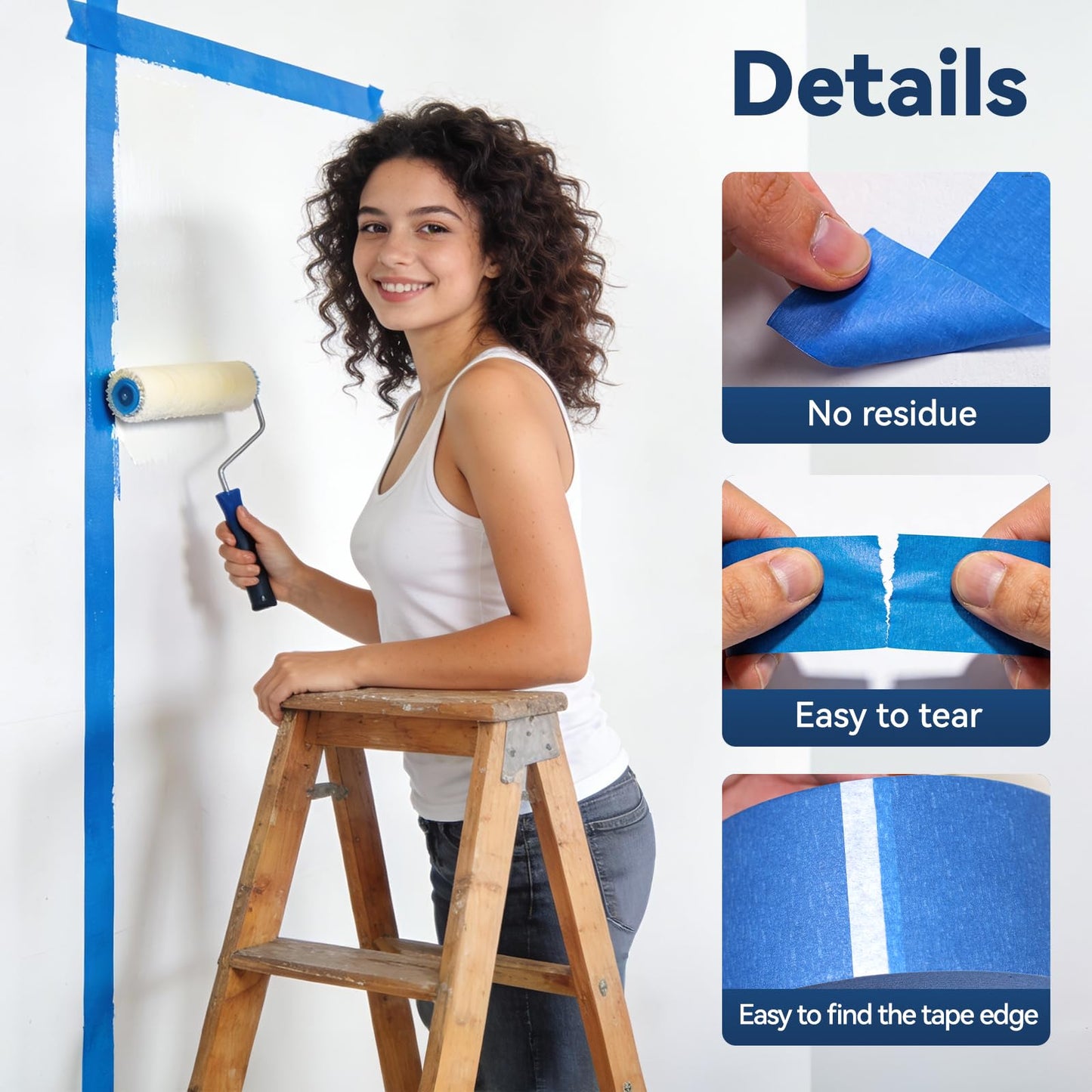 QFOUR Painters Tape 2 inch Wide, 16 Rolls Blue Masking Tapes for Walls Painting, DIY Draft and Home Improvement, 2 inches x 55 Yards