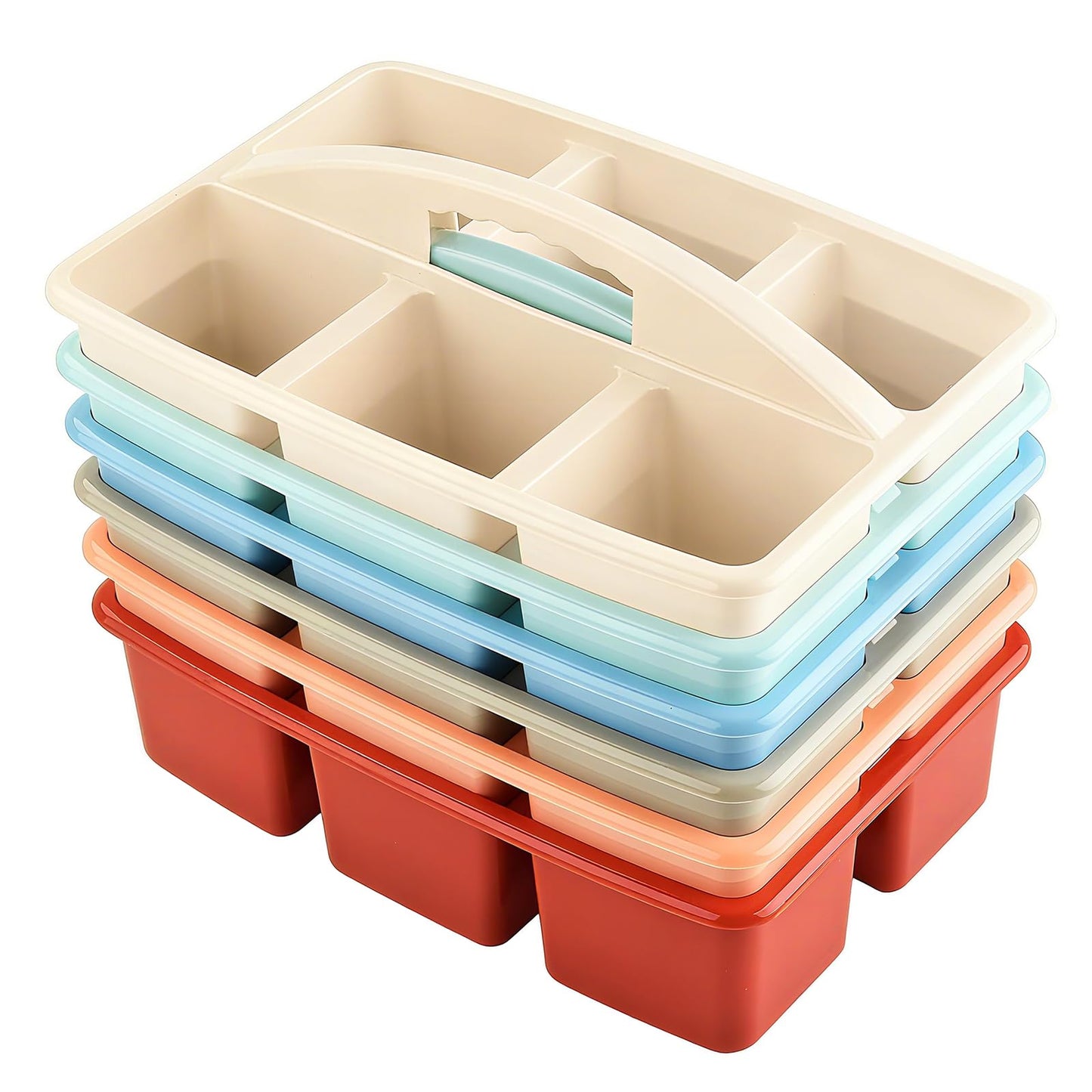 ALINK Plastic Classroom Caddy with 6 Compartments, 6-Pack Teacher Supply Storage Caddy Organizer for Classroom Supply, Office, Table, Desk, Craft Art, Pencil, Crayon, Marker - Macaron