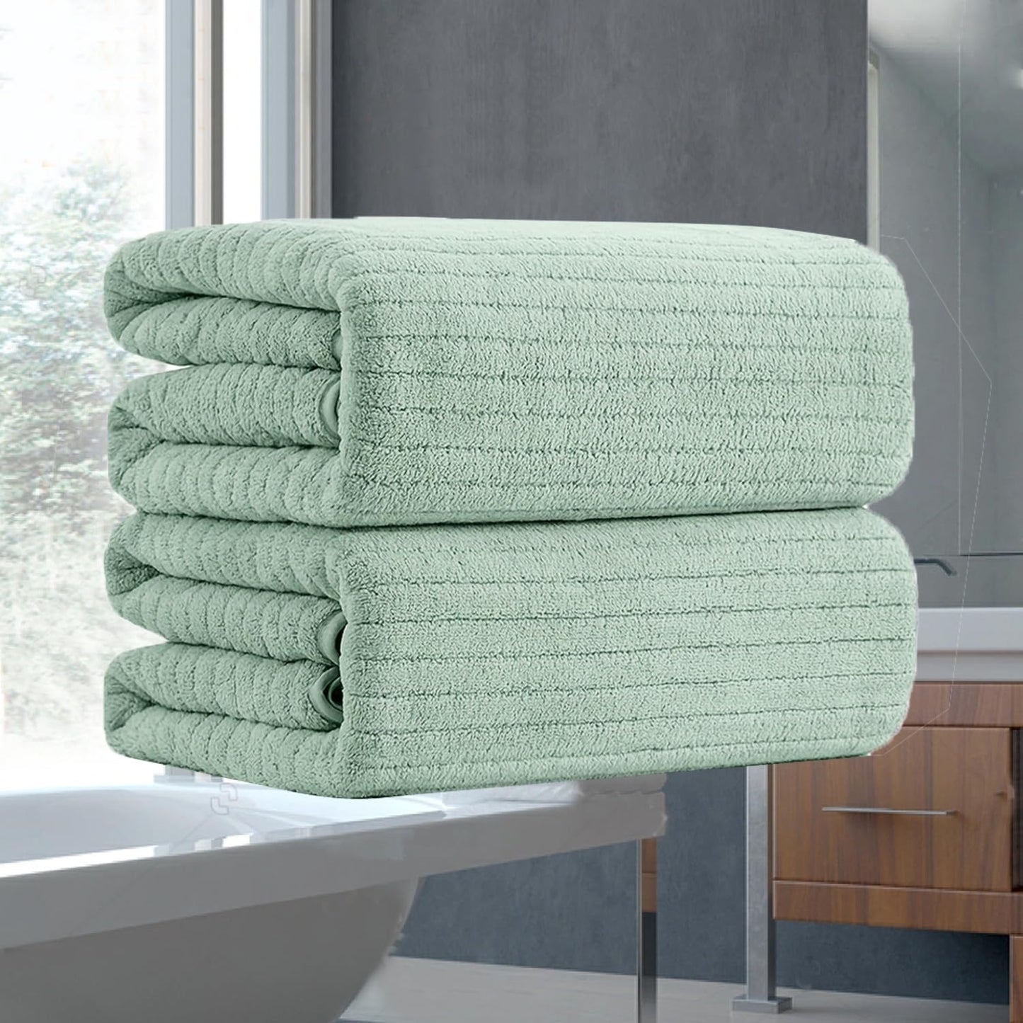 18 Piece Family Bath Towel Set Include 6 Bath Towels,6 Hand Towels and 6 Washcloths Soft Bathroom Towel with Hanging Loops,Highly Absorbent Quick Dry Towels Set for Bathroom,Hotel and Spa-Green