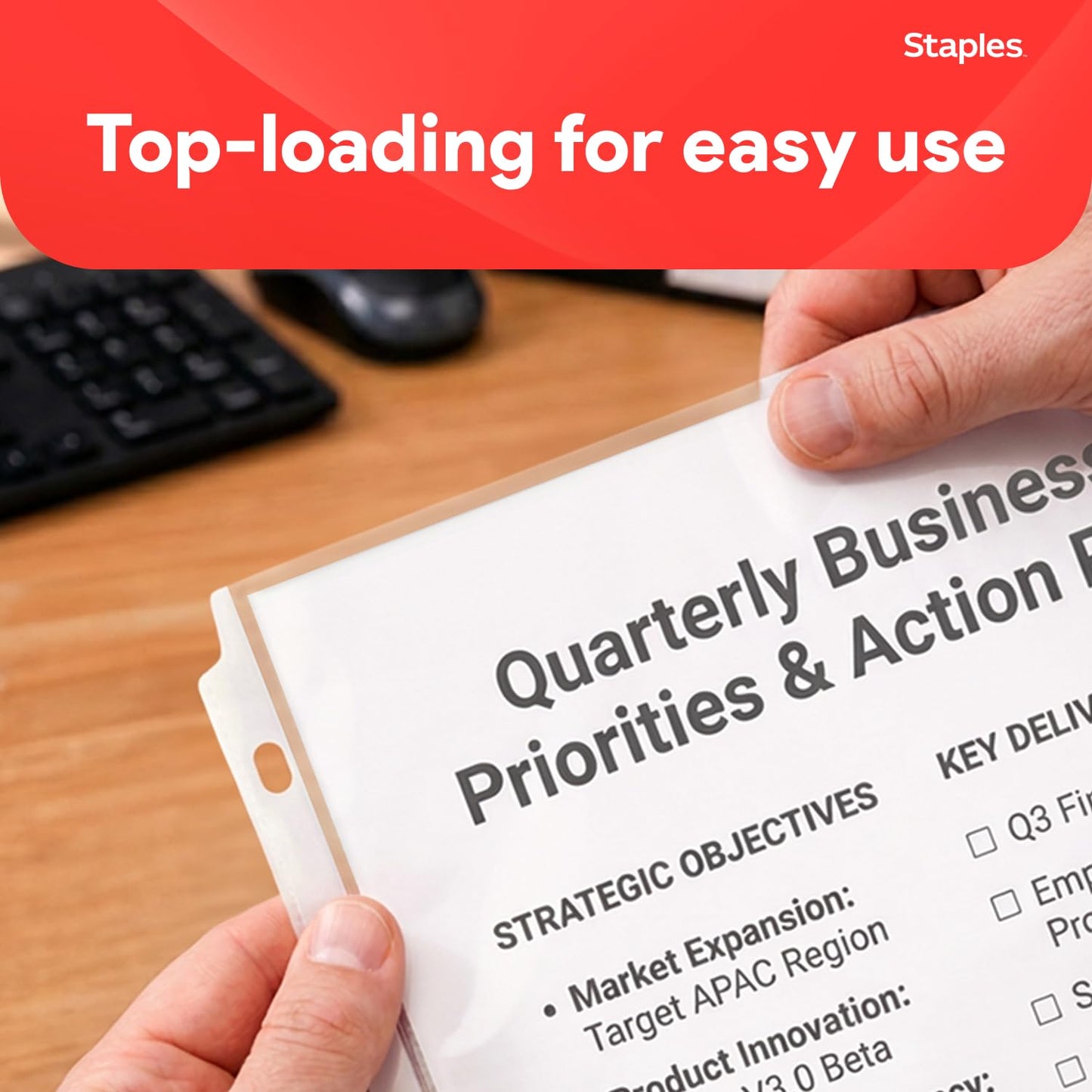 Staples Heavyweight Sheet Protectors, 8.5" x 11" – Clear 3-Hole Punched Page Protectors, Archival Safe, 200-Pack