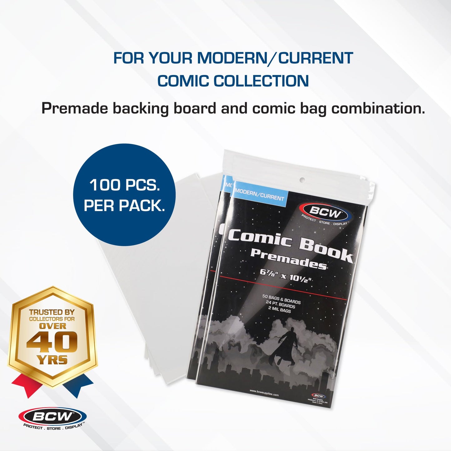 BCW Current Premade Comic Bags & Boards | Preloaded Sleeves & Backer Boards for Modern Comics (100 Pack, Non-Resealable)