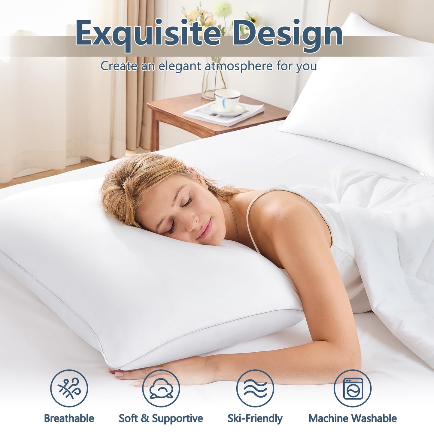 CozyLux Soft Supportive Bed Pillows for Side and Back Sleepers, Oeko-Tex Certified Down Alternative Filling, Hotel Quality Fluffy Sleeping Pillow, White, King - 19" x 34", 4 Pack