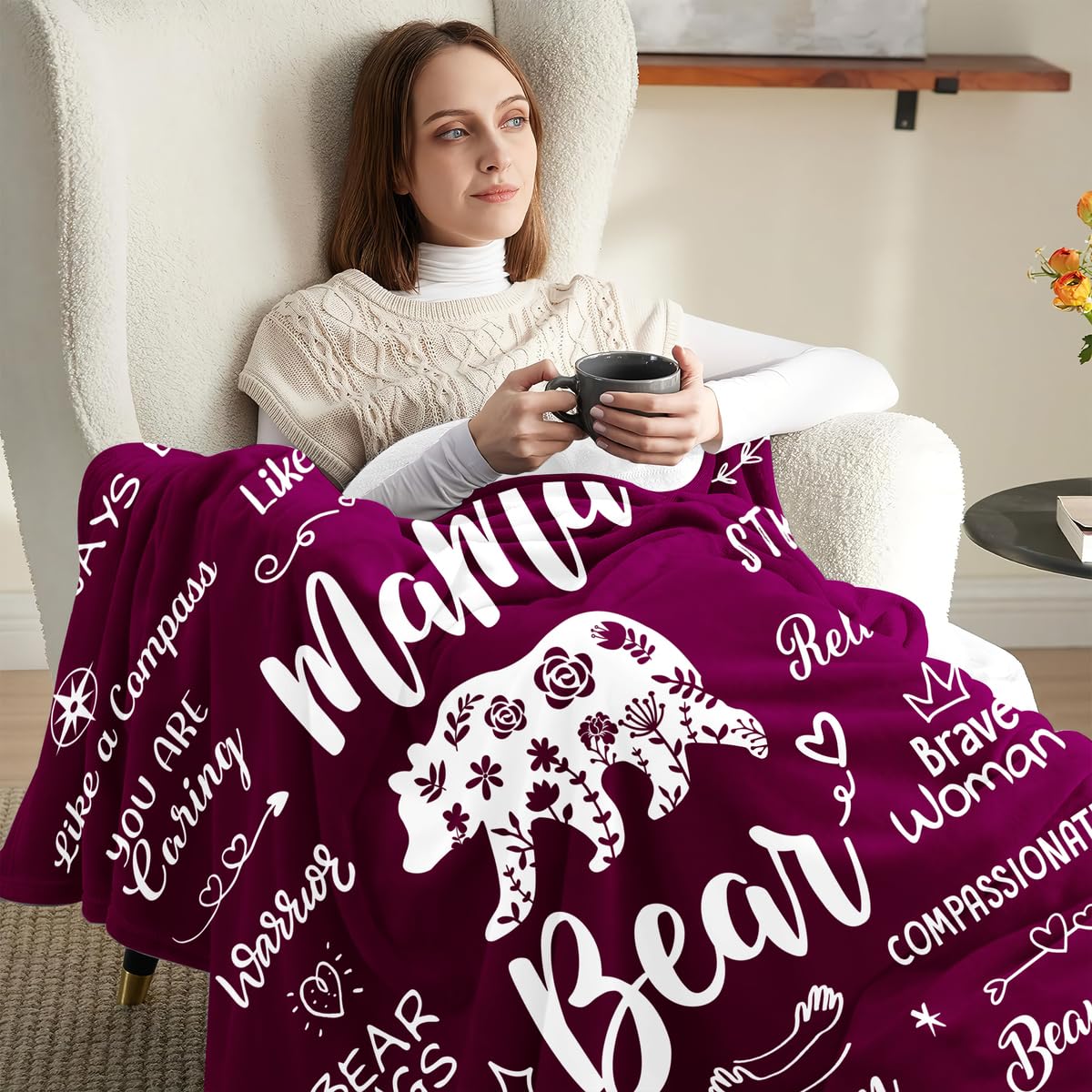 Warmstorey Mama Bear Blanket for Mom – Mother Gift from Daughter Son to Mom – Mothers Day Birthday Ideas for Wife from Husband – Soft Flannel Throw Blanket 50x60 Inch with Loving Quotes