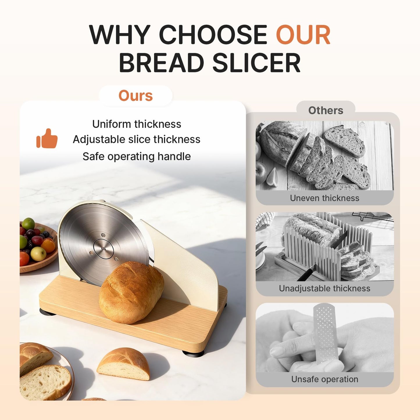 Upgraded Manual Bread Slicer for Homemade Sourdough Bread Adjustable Thickness Bread Cutter with Metal Guide,Hand Crank Bread Slicer with Scale Line&Suction Base,for Perfect Even Slices