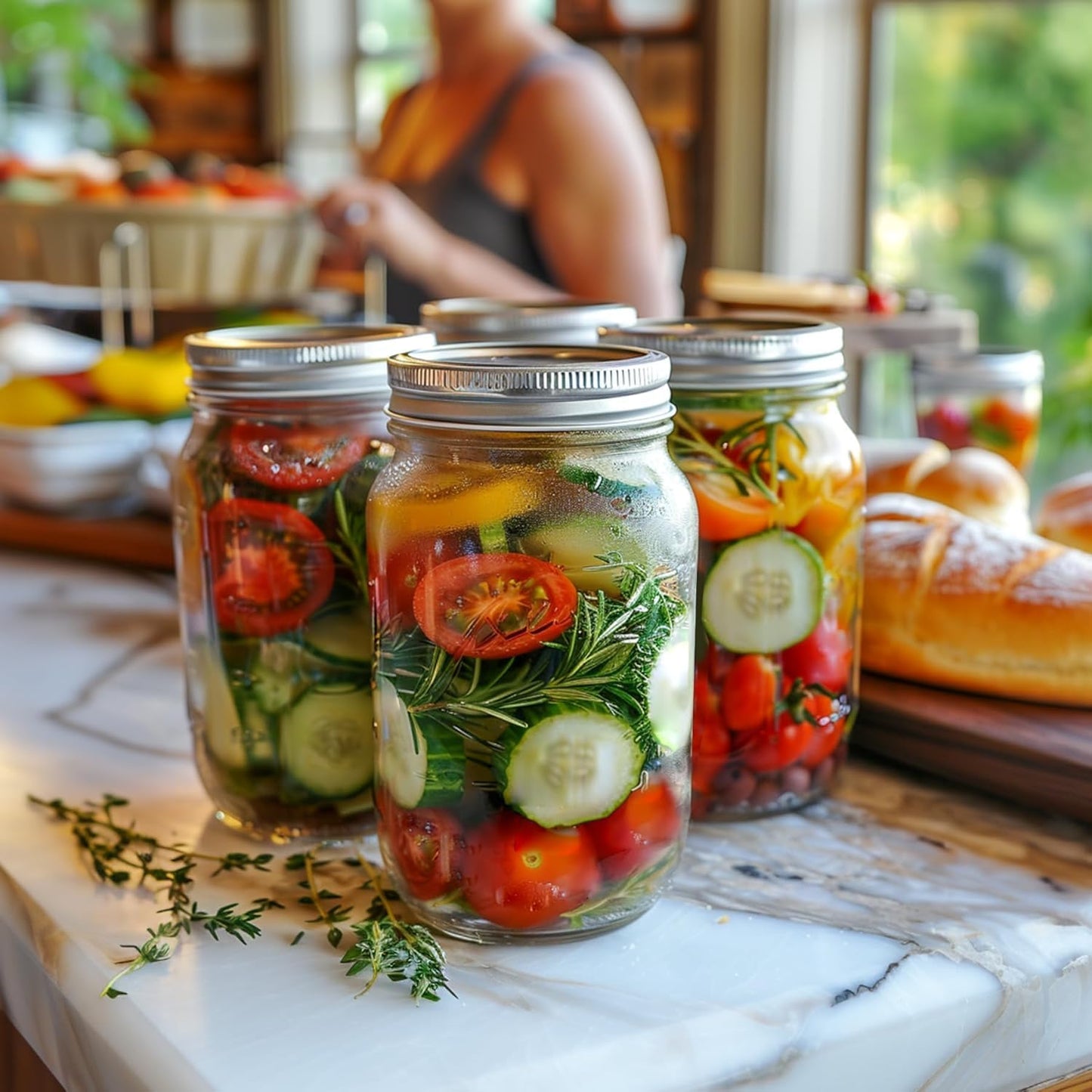 ComSaf Wide Mouth Mason Jars 32 oz with Lids 4 Pcs, Quart Mason Jars with Seal Band, Large Glass Jar, Big Canning Containers for Pickles, Jams, Sauces, Salsa, Sourdough, Juice, Suntea, Food Storage