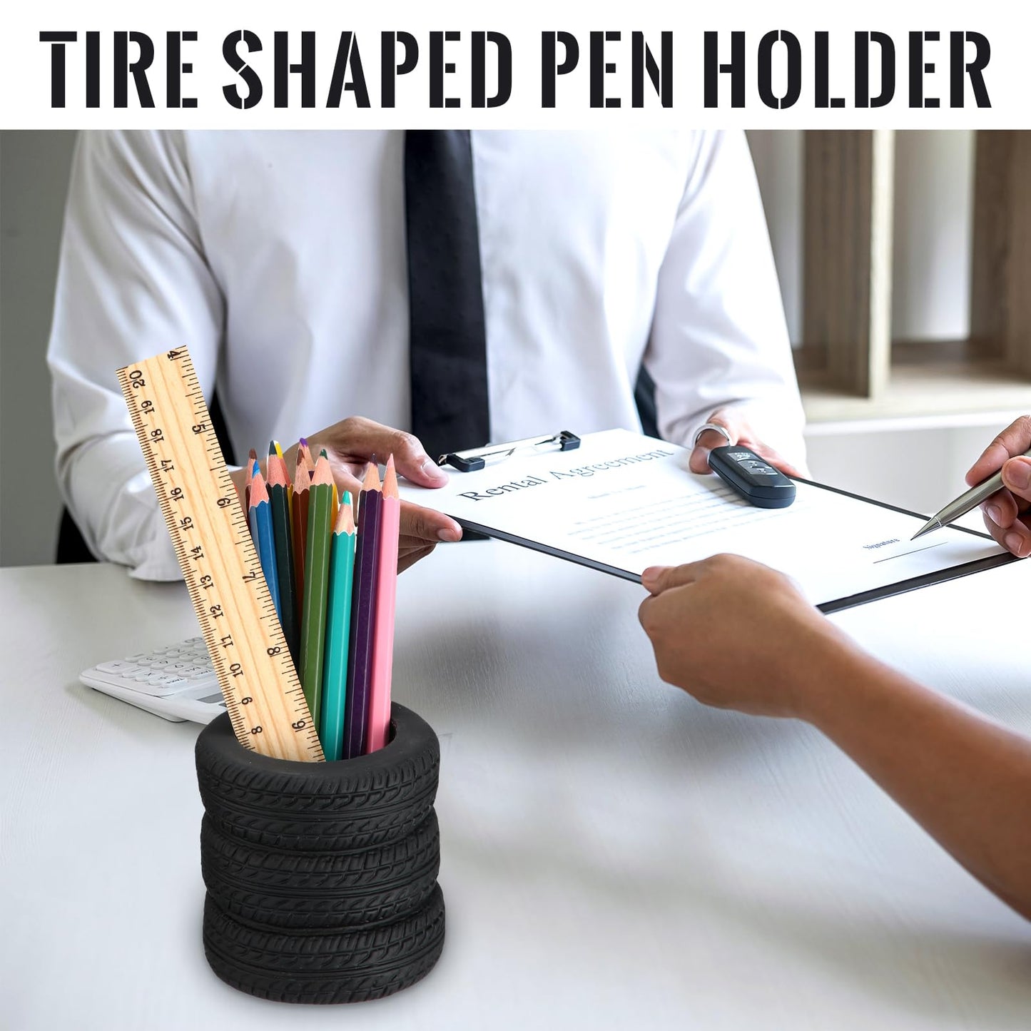 Crtiin 12 Pcs Operation Christmas Box Items Bulk Tire Shaped Pen Holder Car Tire Pencil Holder Stack Stationery Accessories for Desk Office Decor Gift Funny Cactus Succulent Planter