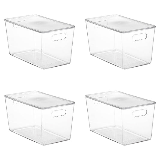 Vtopmart 4 Pack Clear Stackable Storage Bins with Lids,XLarge Plastic Containers with Handle for Pantry Organizer and Storage,Perfect for Kitchen,Fridge,Cabinet, Closet,Bathroom Organization