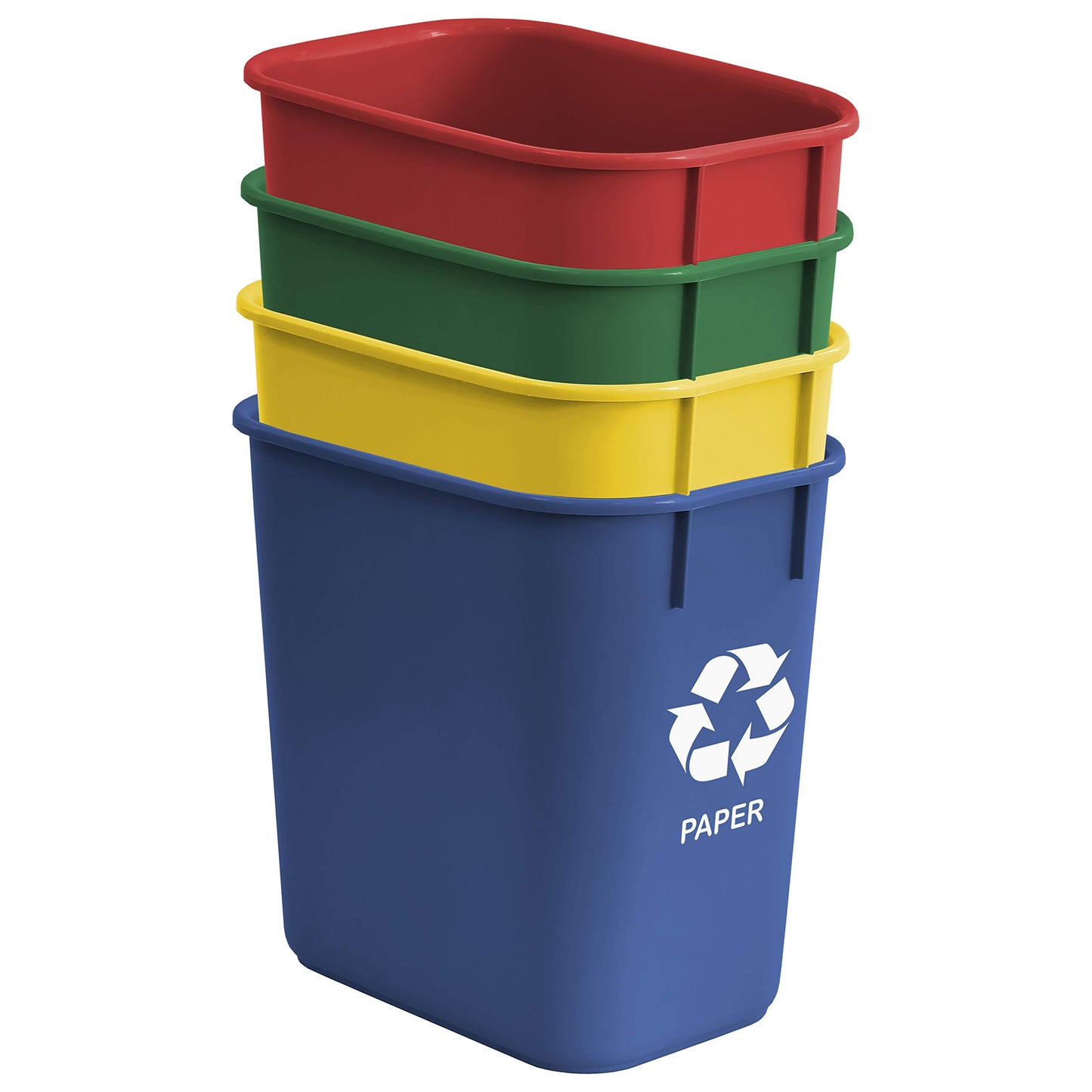 Acrimet Wastebasket Bin for Recycling, 3.25 Gallon/13 Quart/12 Liter (Made of Plastic) (Metal/Yellow, Paper/Blue, Glass/Green, Plastic/Red) (Set of 4)