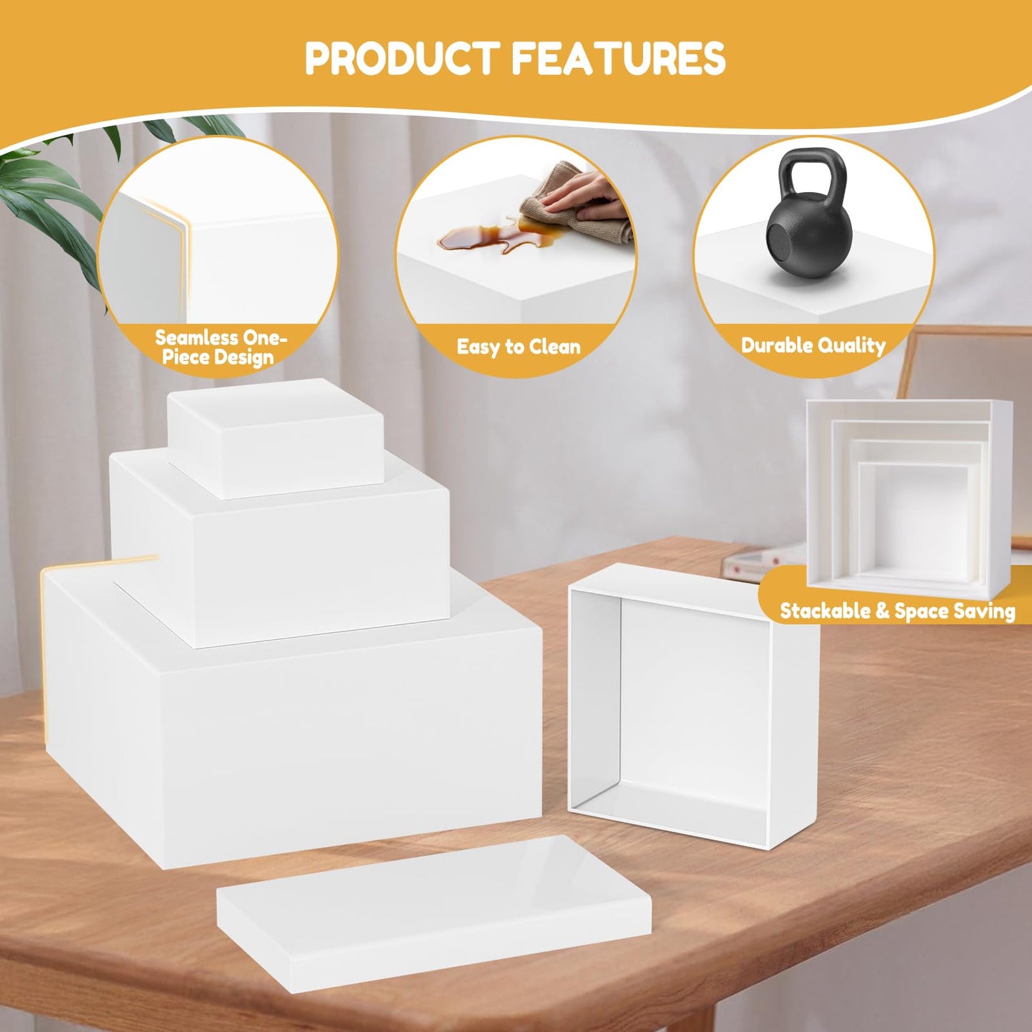 10PCS Buffet Risers, Food Risers for Buffet Table, Acrylic White Cube Box with Hollow Bottoms, Display Stand for Dessert Table Stand Shelf Nesting for Jewelry Show Catering(12"-11"-10"-9"-8"-7"-6"-5")