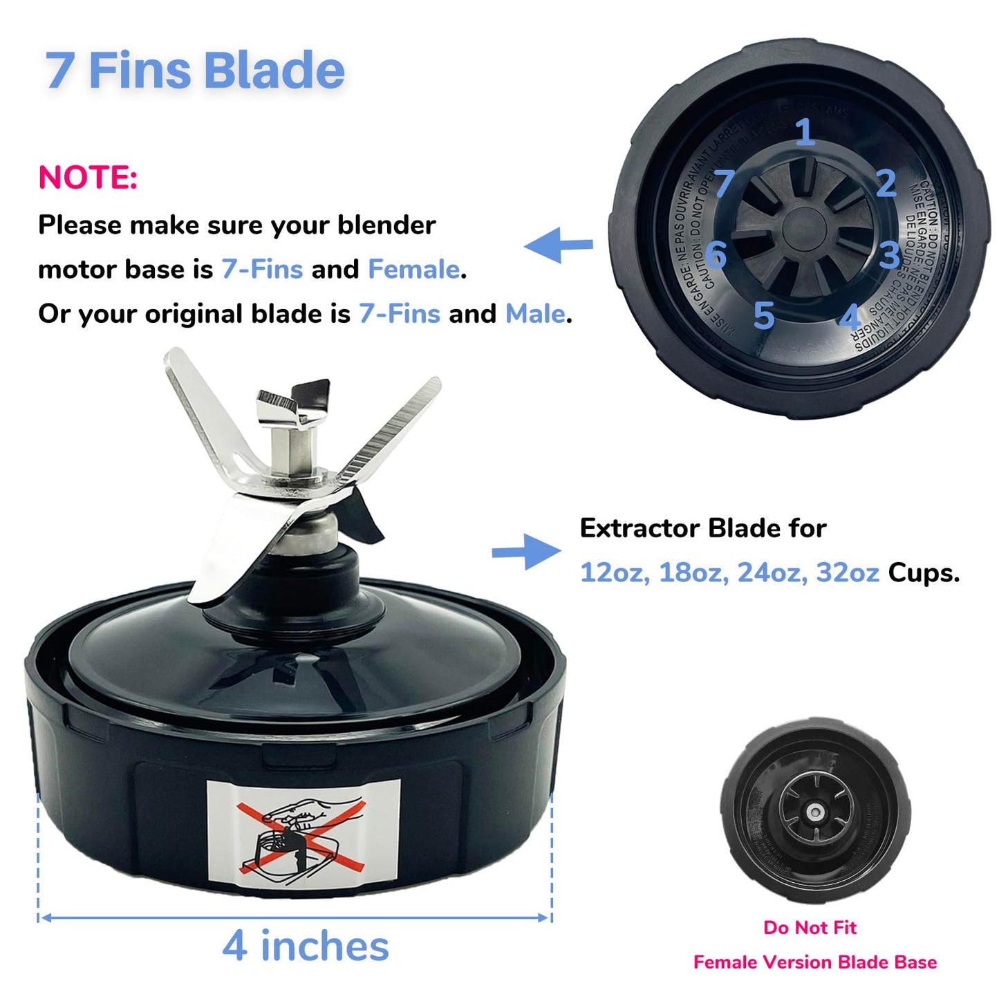 Blender 24 oz Cups with Lids & 7 Fins Extractor Blade Replacement Parts Compatible with Nutri Ninja Auto iQ AMZ493BRN BL450-30 BL456-30 BL480-30 BL480D BL482-30 BL494 BL642 BL682 BN401 BN801 CT682SP