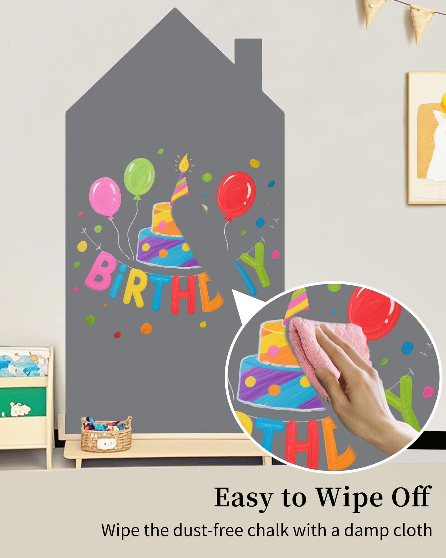 Magnetic Wall Decal for Kids, Magnetic Chalkboard Contact Paper for Wall, Playroom Essentials, Includes Dustless Chalks, Chalk Holder, Wipe Cloth, Stickers (Grey House, 34.6" x 58.3")