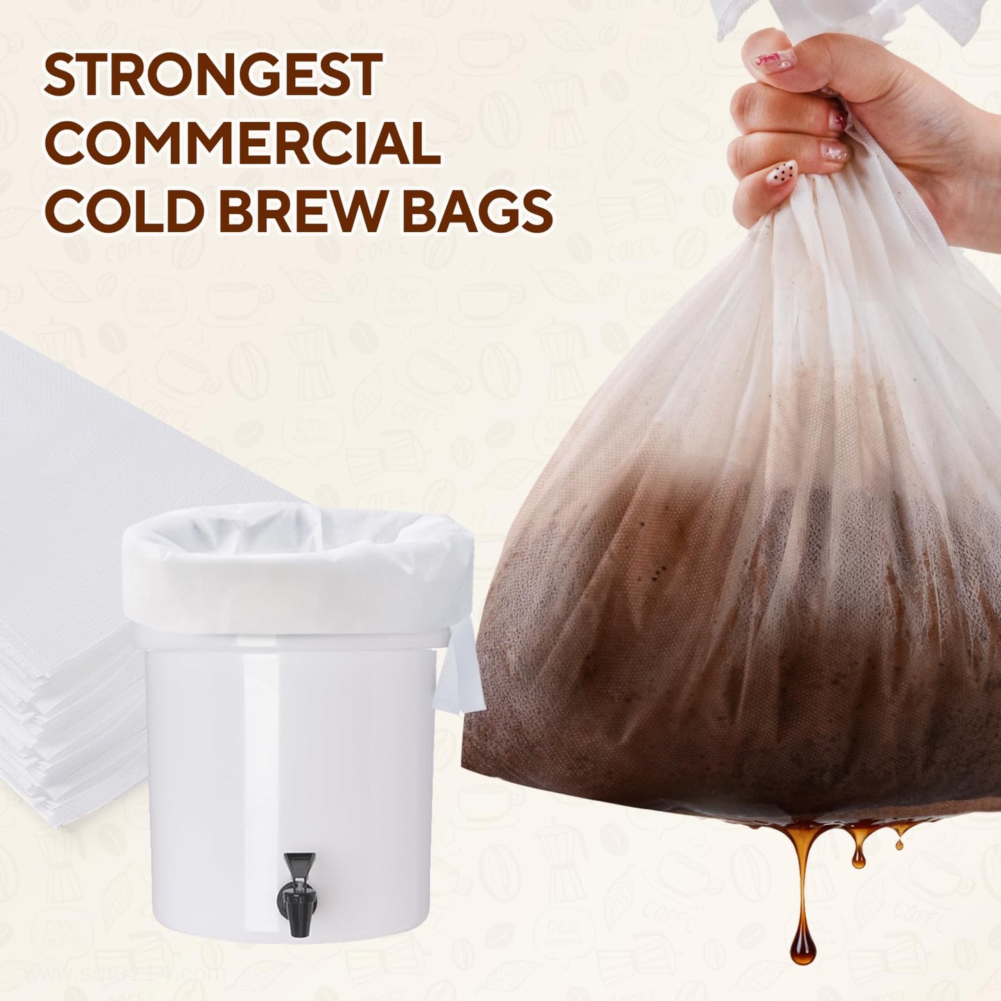 Hogurity 60PCS Commercial Cold Brew Coffee Bags with Drawstring, 20" X 20" Disposable Coffee Filters for 5 Gallon Buckets and Commercial Model Cold Brew Coffee Makers