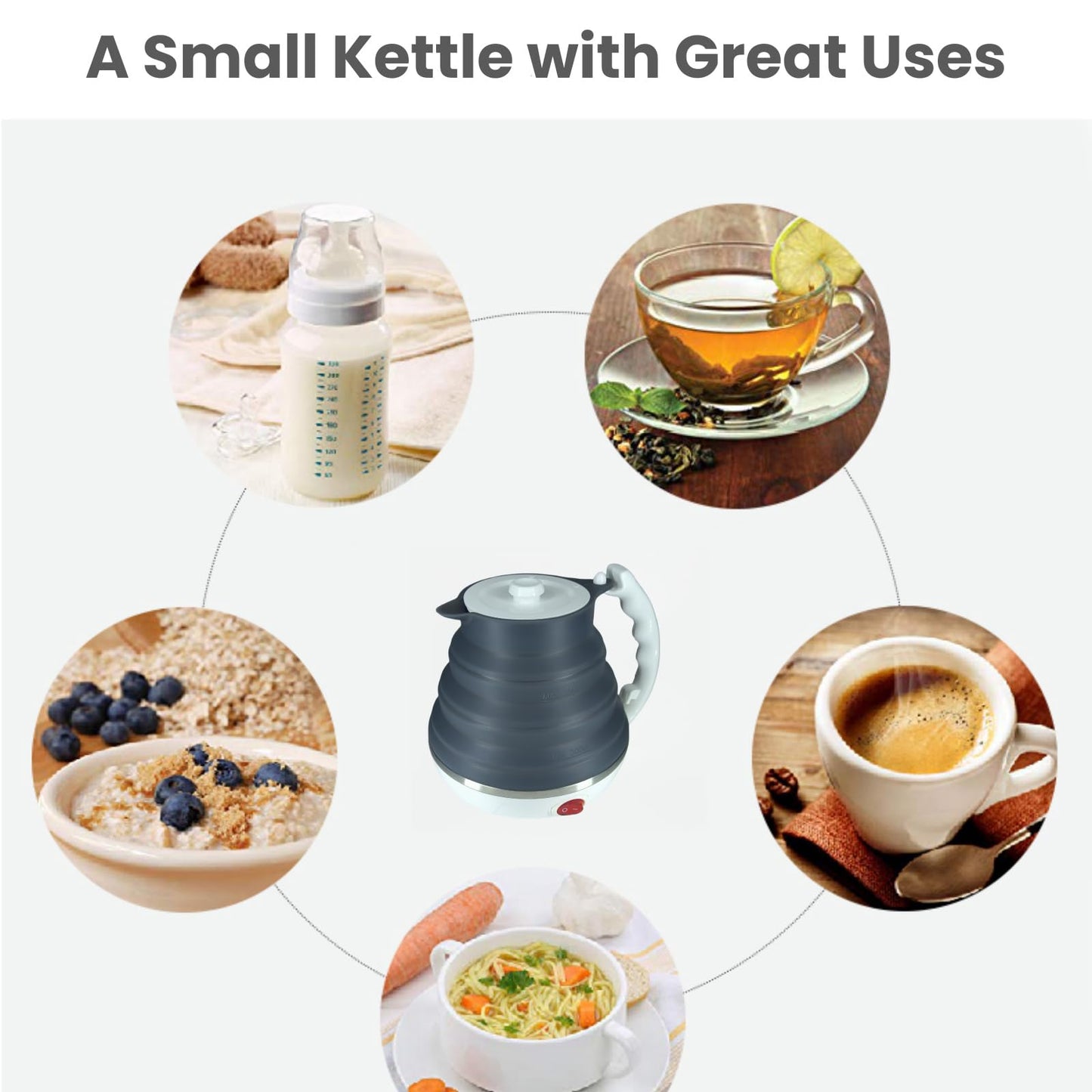 DOFQQG Travel Electric Kettle Small, Collpasible Electric Kettle, Portable Tea Kettle + Paperless Collapsible Pour Over Coffee Dripper, Travel Pour Over Coffee Maker Camping Single Cup (Black)