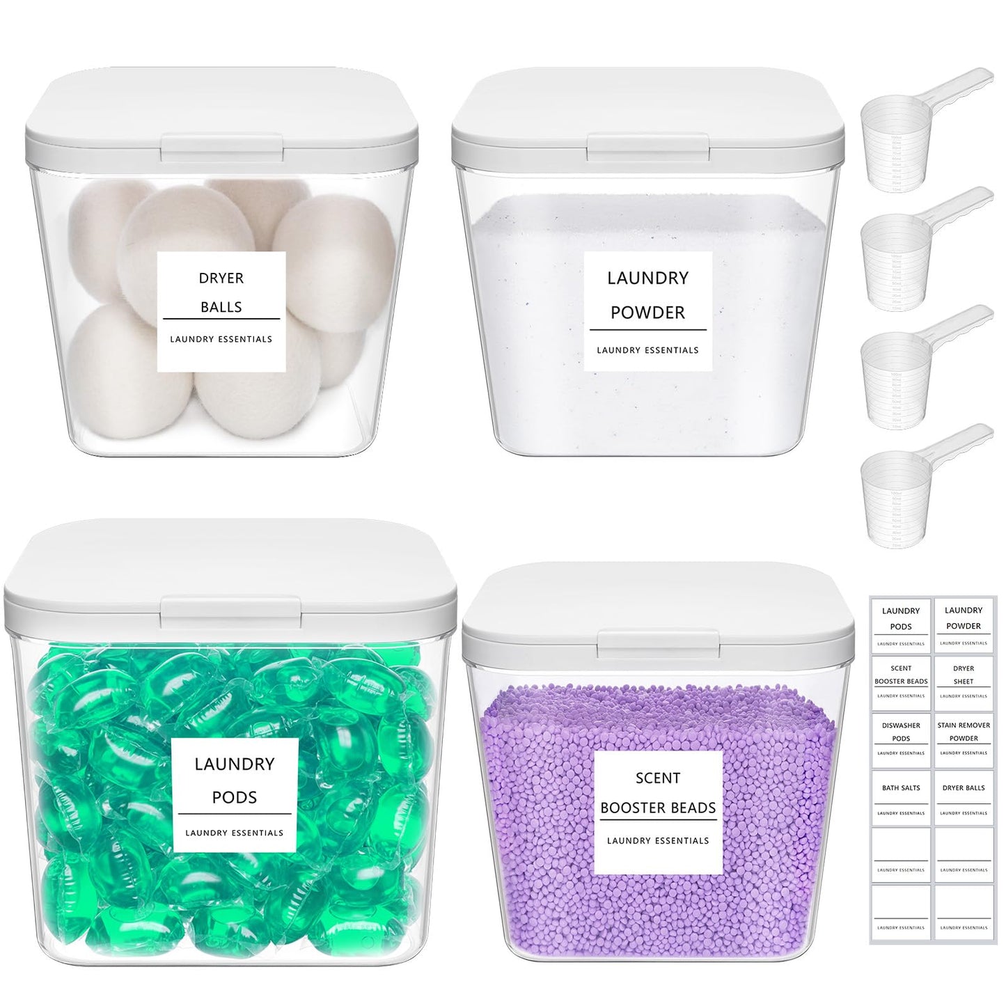 Lifewit Laundry Pods Container with Pop-up Lid, Laundry Room Organization, Dryer Sheet Holder for Washing Powder Scent Booster Beads, 2700 +4500ml/0.72+1.2gal,4 Pcs