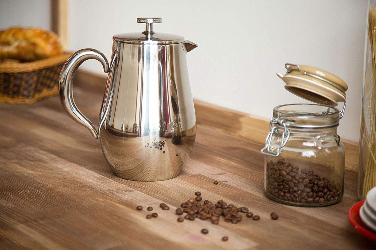 VeoHome - 1 Litre piston coffee maker - Unbreakable and keeps coffee hot for a long time thanks to its double stainless steel shell…