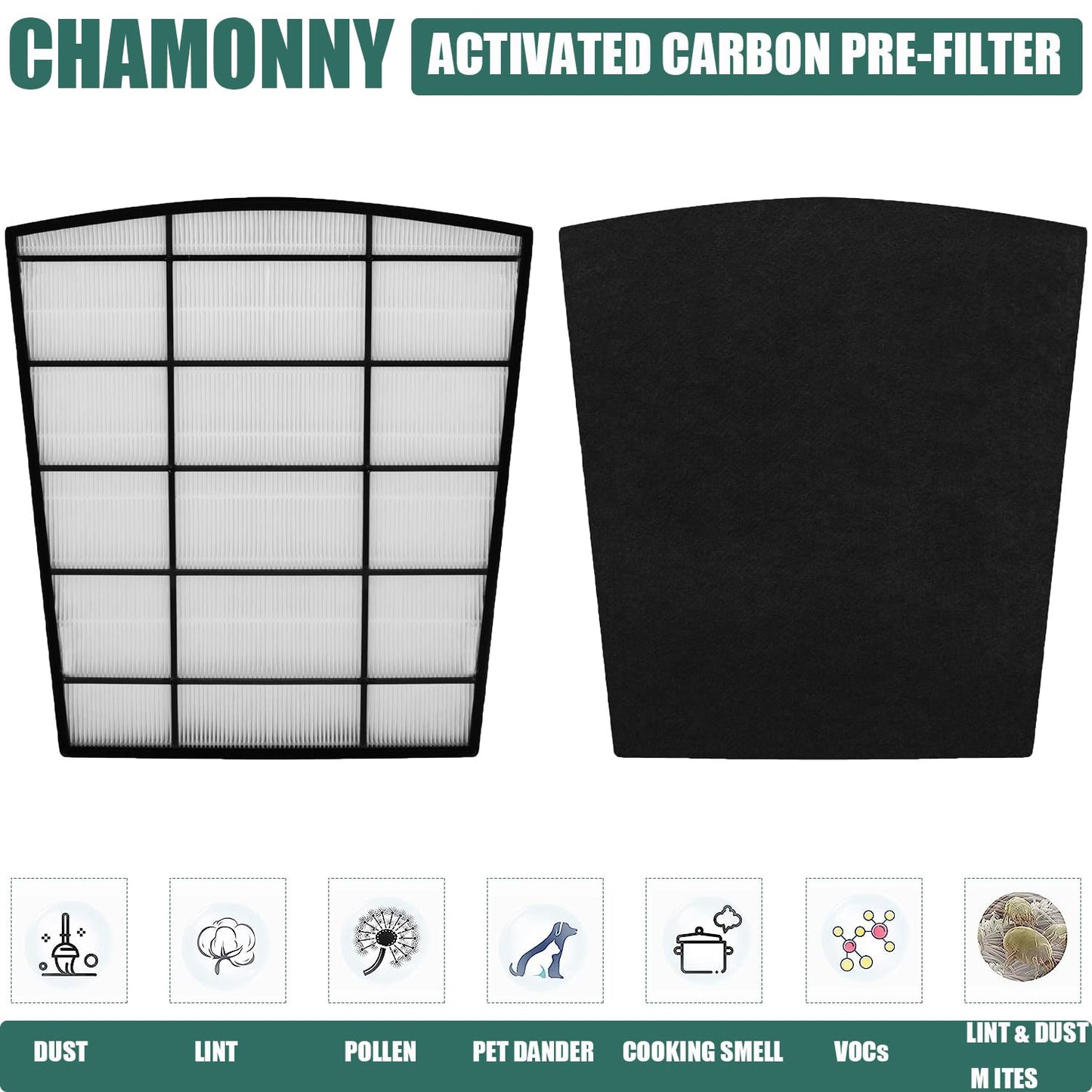 HP800 Filter Replacement, Compatible with HP800 Air Purifier, Part Number H-HF800-VP H-PF800, 1 H13 True HEPA Filter and 4 Carbon Pre-Filter