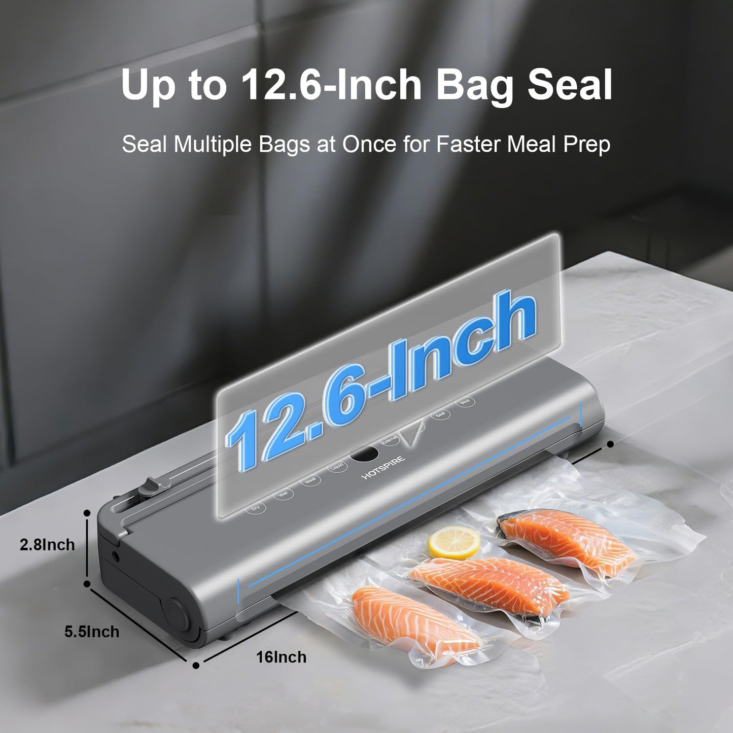 HOTSPIRE Food Vacuum Sealer Machine, Powerful & Continuous Vacuum Sealing for Kitchen Storage & Meal Prep, Wet & Dry Food Sealing, Detachable Upper & Lower Design for Easy Cleaning, Includes 50 Bags
