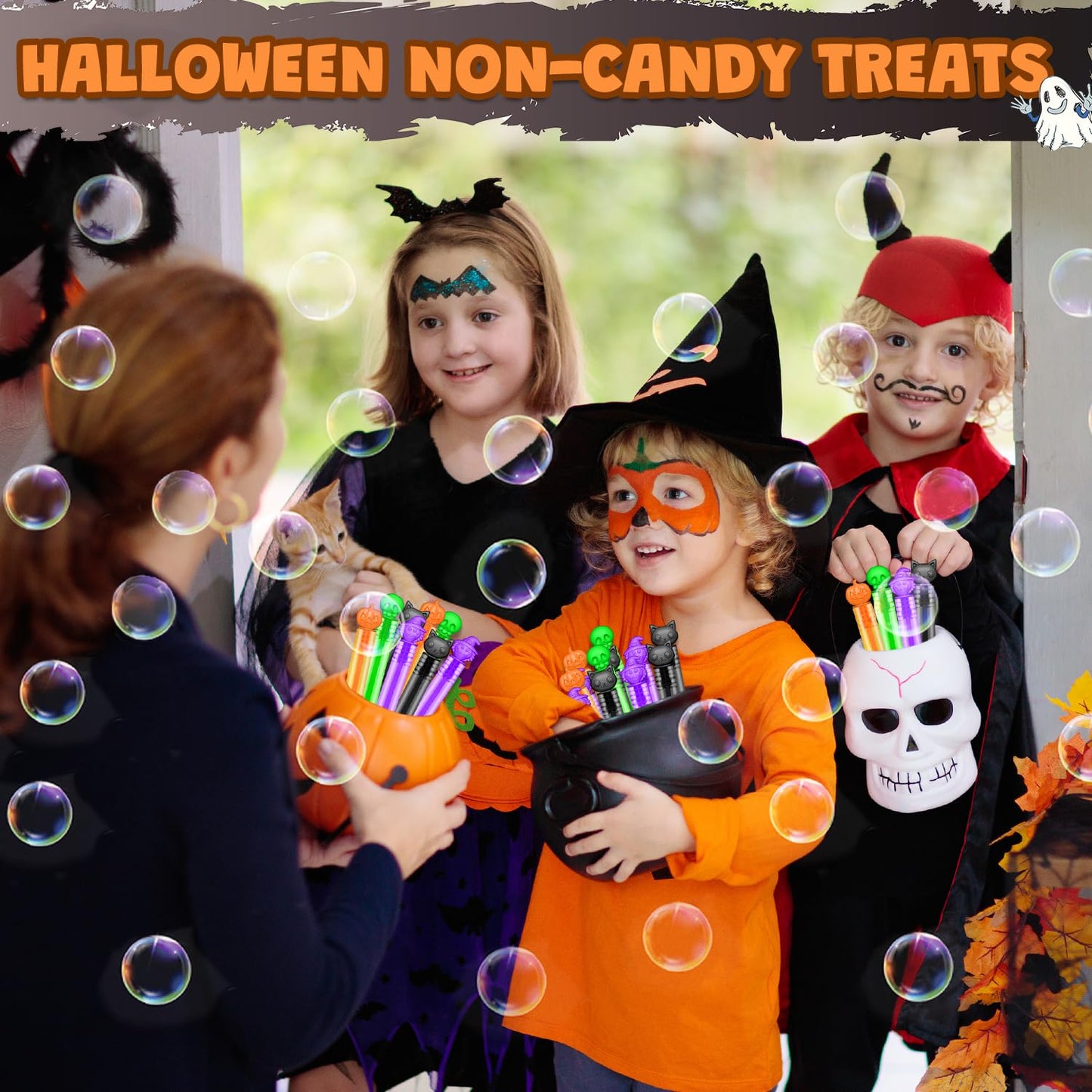 Bulk Halloween Trick or Treat Toys Gifts for Kids 300 Pcs, Mini Bubbles Party Favor Supplies for Toddlers, Boo Basket Bucket Goody Bag Stuffers Fillers School Prize Non Food Treats Games Activities