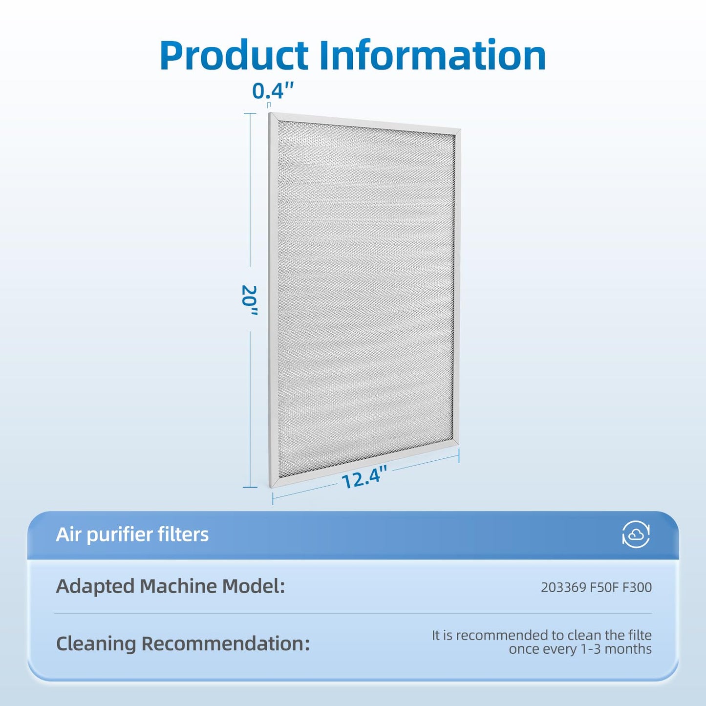 203369 F50F F300 12.5 x 20 Pre Filter Compatible with Honeywell Air Cleaner 203369 F50E1349 F50E1331 F50E1067 F50F1057 F50A1116 F50F1040 Reusable (4-pack)