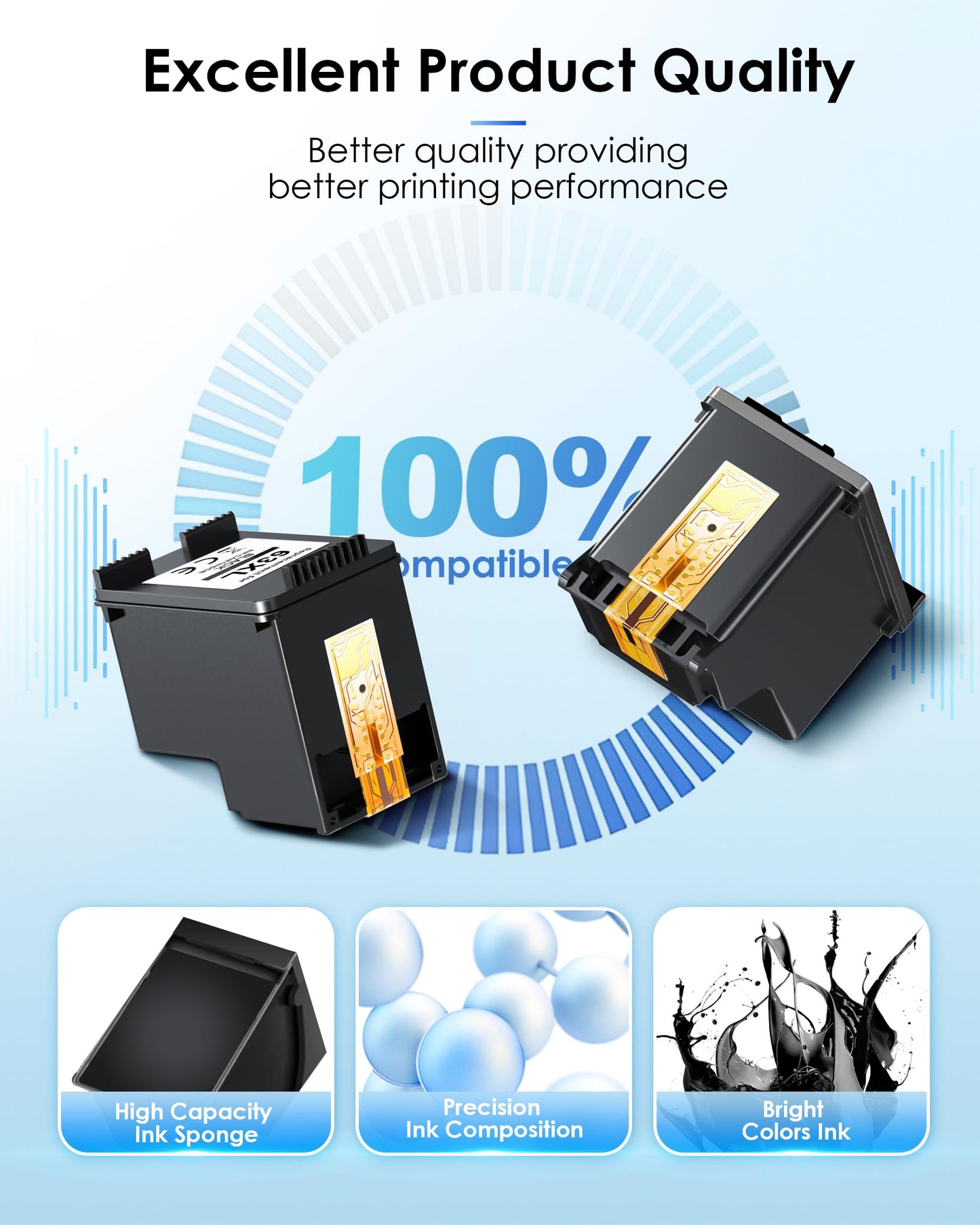 63XL Black Ink Cartridge for HP Ink 63 Replacement for HP 63 Black Ink Cartridge Works with HP Envy 4520 4512 OfficeJet 4650 3830 5255 5258 DeskJet 1112 2130 3630 2138 3634 F6U64AN (2 Black Pack)