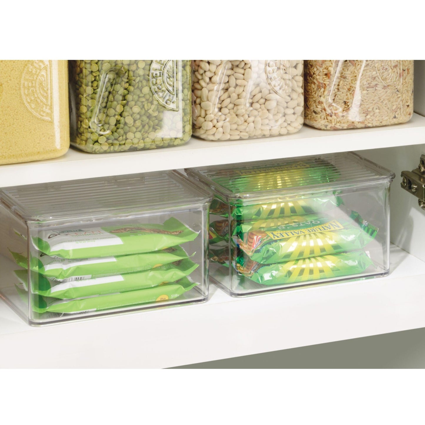 iDesign Plastic Stackable Hinged-Lid Pantry or Kitchen Storage Box - Set of 3 - Clear