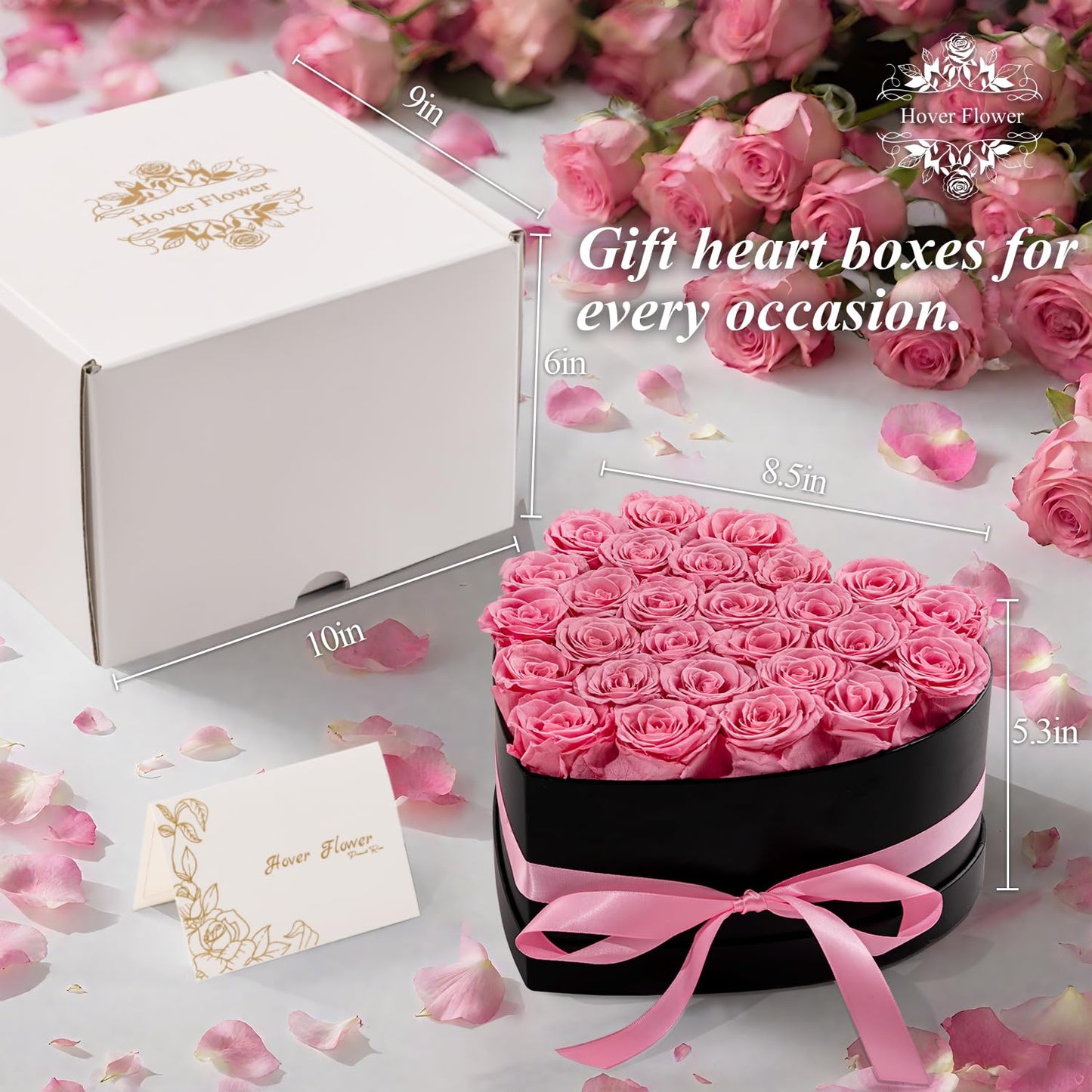 Hover Flower 27 Forever Preserved Flowers in a Box, Vanlentines Day Gifts for Her, Eternal Roses Flowers for Delivery Prime, Birthday Gifts for Women Mom Grandma Wife (Pink)