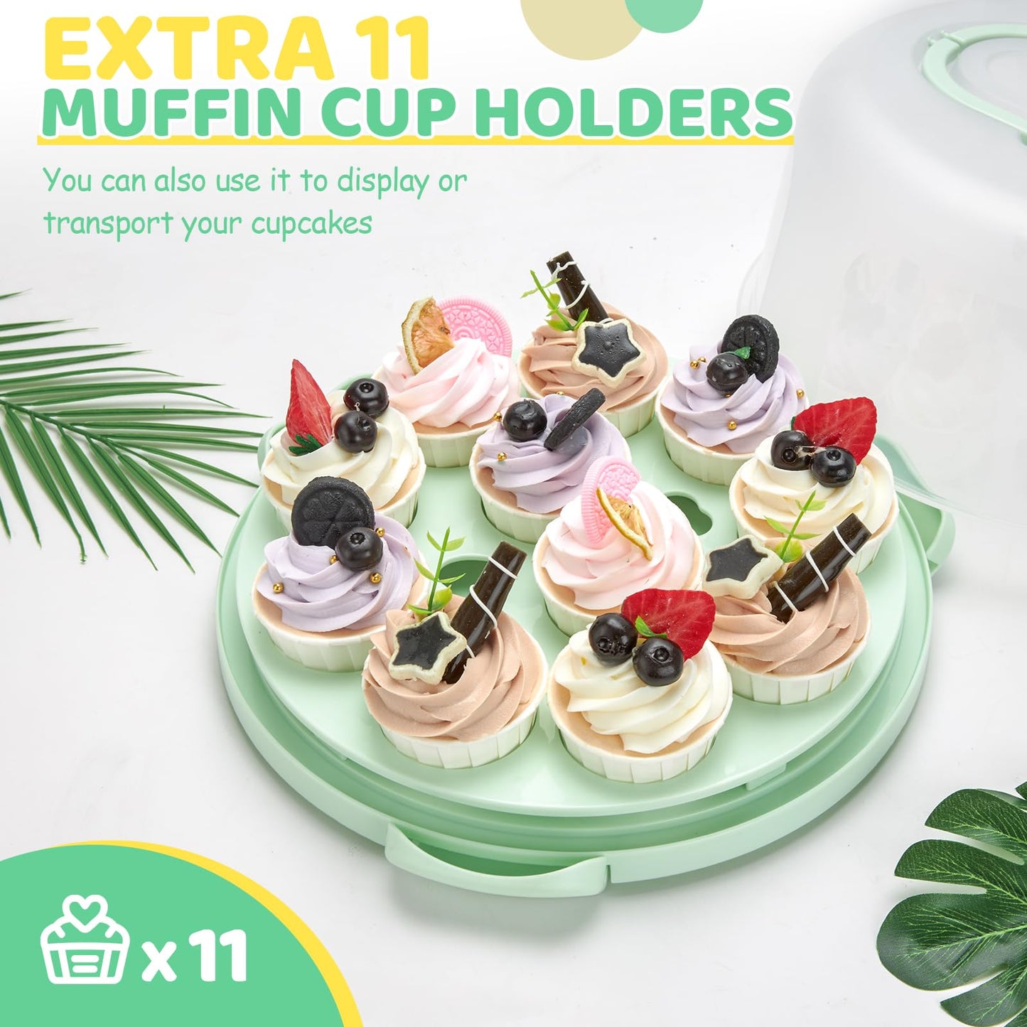 Cake Carrier with Lid and Handle, Ohuhu BPA-Free Cake Containers Cake Holder for 10 inch Cake with 2 Handle Cupcake Carrier - Plastic Cover Two Sided Base for Transport Pie Nut Fruit Mothers Day Gifts