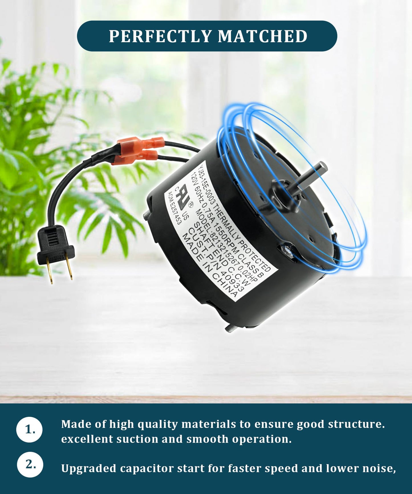 JA2B104N 3.3 Inch Diameter Vent Fan Motor Direct Replacement for Nutone/Broan 40933, 86933, 8693000, 3.3 Inch Diameter Bathroom Fan Motor for Nutone 8664RP, 8663RP, 676-D, 2676F-A, 120 Volts - Black