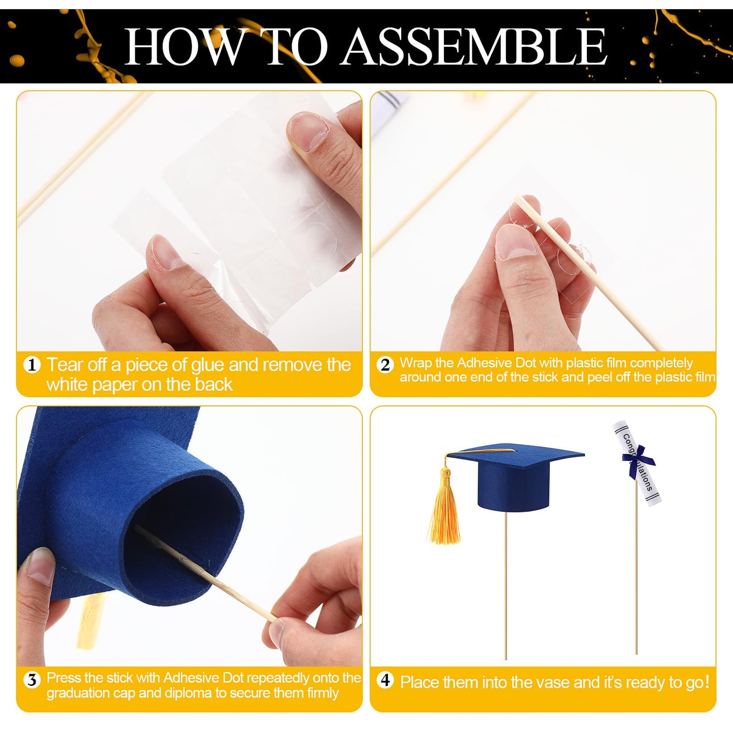 Breling 12 Pcs Blue and Gold Graduation Centerpiece Sticks Felt Graduation Scroll Diploma and Grad Cap with Tassel Decor 2026 Table Toppers Centerpiece Party Supplies for Grad Party Decorations