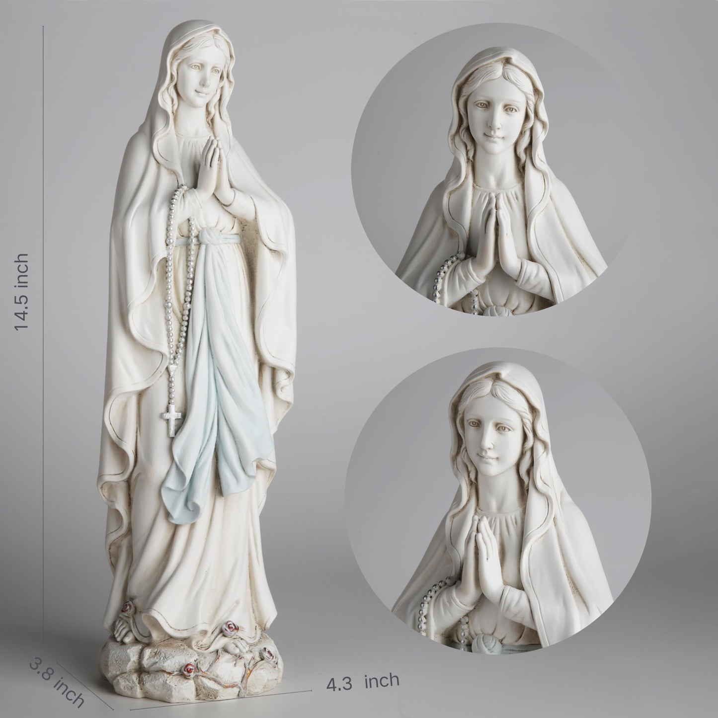BC Catholic Our Lady of Lourdes Statue, Blessed Virgin Mary Figure, Holy Mother Mary Décor for Indoor Home or Outdoor Yard Patio Lawn Hallway Religious Gift 14.5" H, Handmade by Buildclassic
