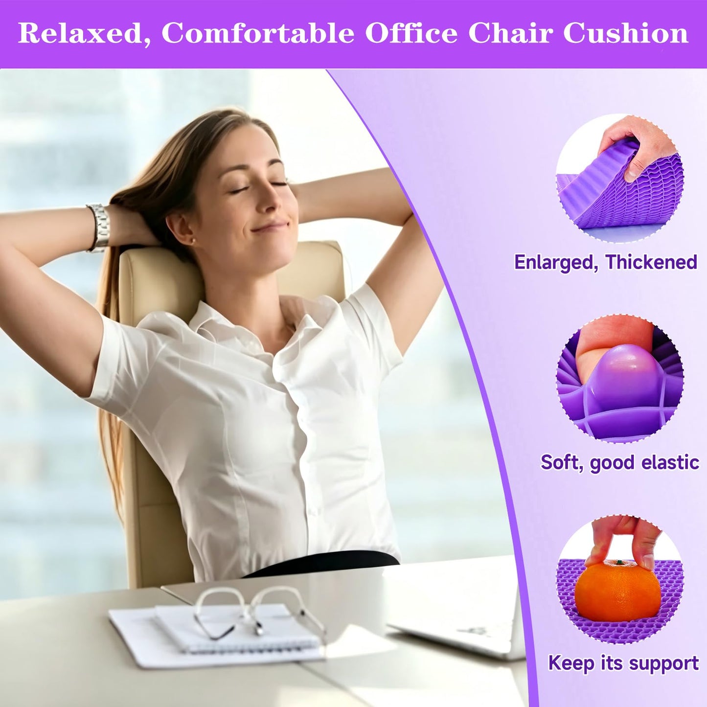 Innovative Gel Seat Cushion for Long Sitting, Breathable Grid Seat Cushion, Soft Cooling Support Chair Cushion for Office Chair, Wheelchair, Car, Gel Cushion for Back, Sciatica,Tailbone Pain Relief.