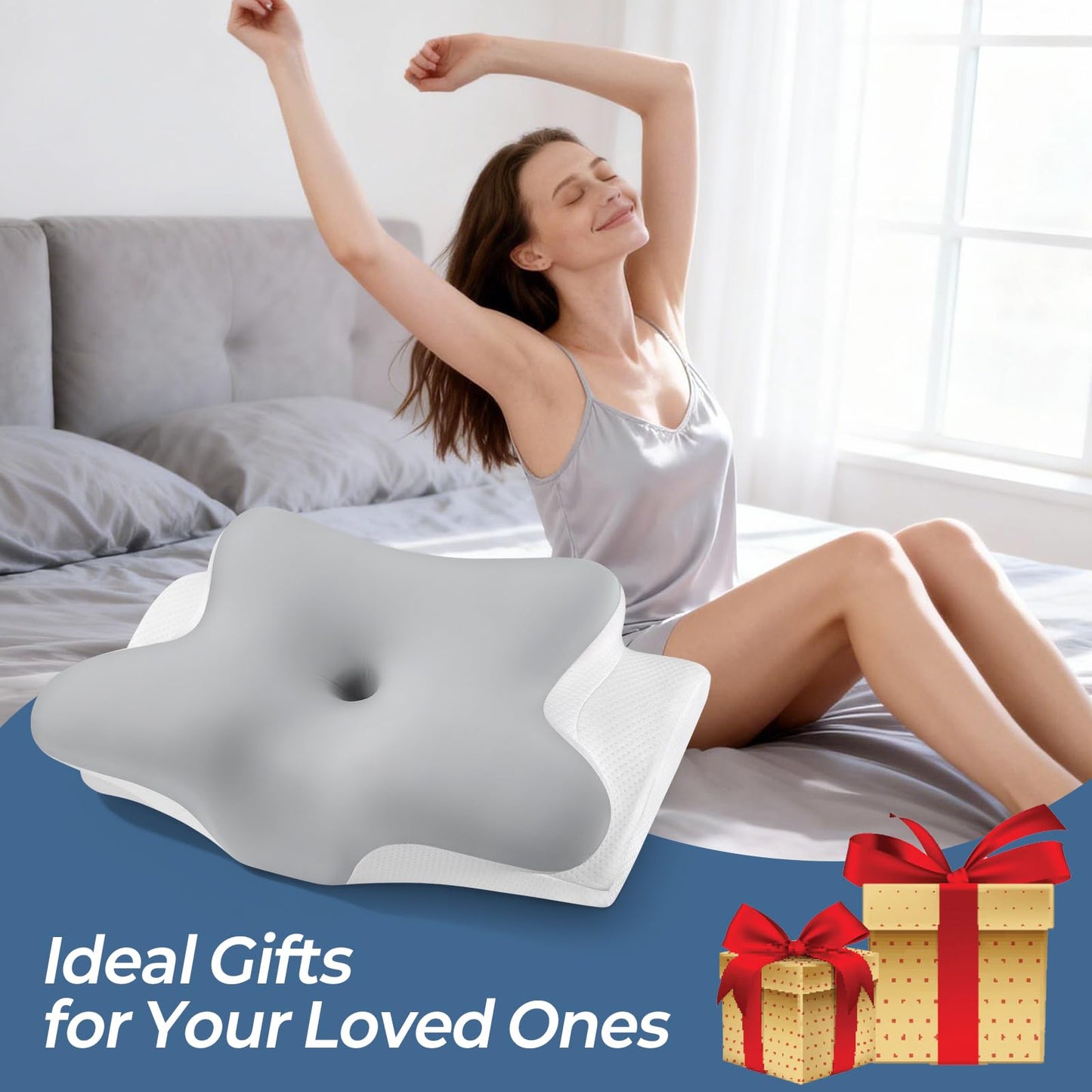 Cervical Neck Pillow for Pain Relief - Ergonomic Side Sleeper Pillow for Neck Support, Cooling Memory Foam Pillows for Sleeping, Contour Pillow Orthopedic Bed Pillow for Back Stomach Sleepers
