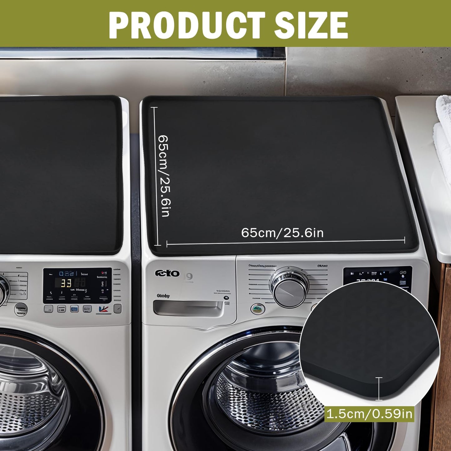 2 PCS Washer and Dryer Covers for the Top 25.6" X 25.6" Silicone Waterproof Washer Dryer Countertop Cover Anti-Slip Washing Machine Cover Washable Washer Dryer Top Protector Mat for Laundry (Black)