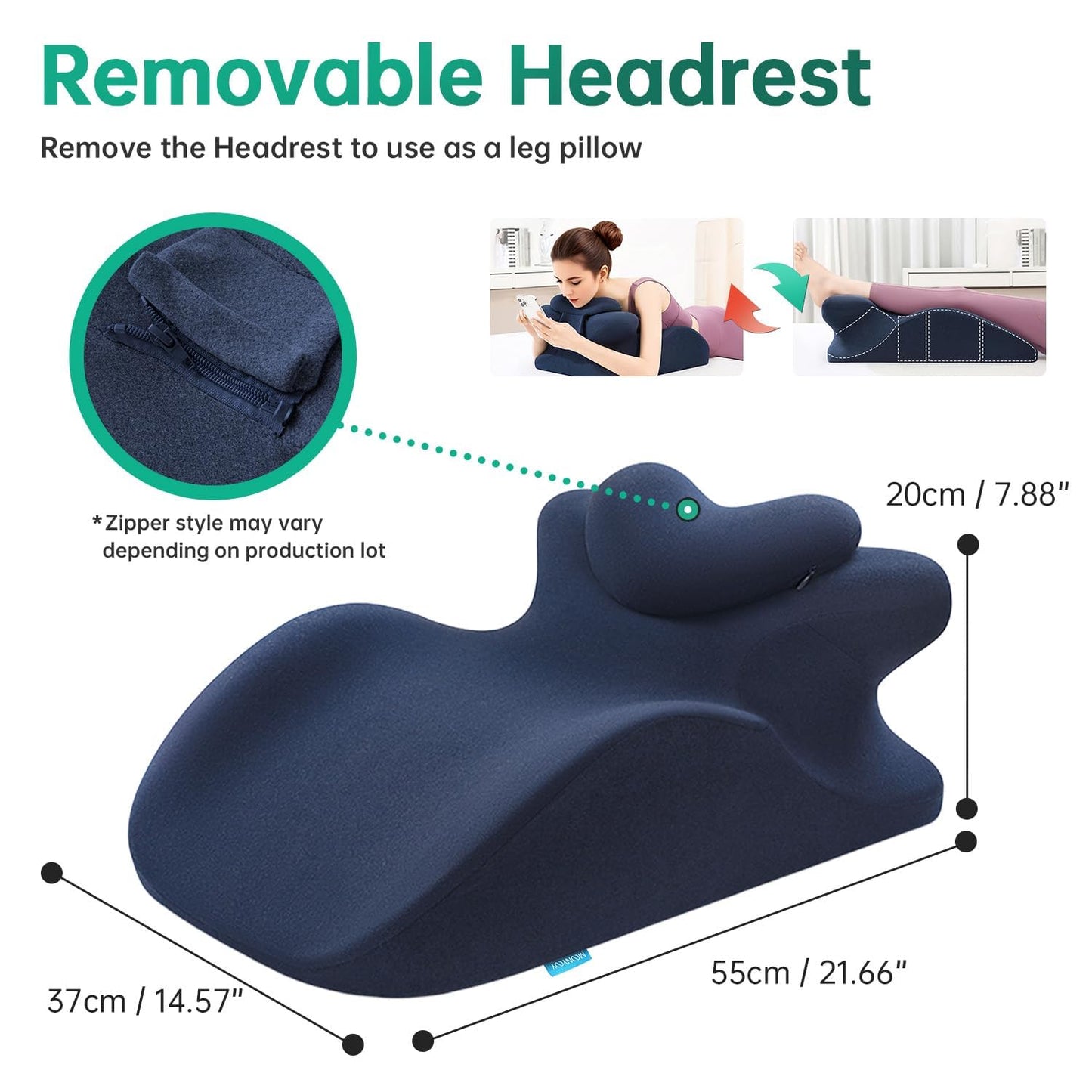 MOONYOOY Memory Foam Ergonomic Wedge Pillow for Sleeping, Acid Reflux & GERD Relief - Elevation Bed Support Pillow for Back Pain, Post Surgery Recovery, Reading with Removable Washable Cover