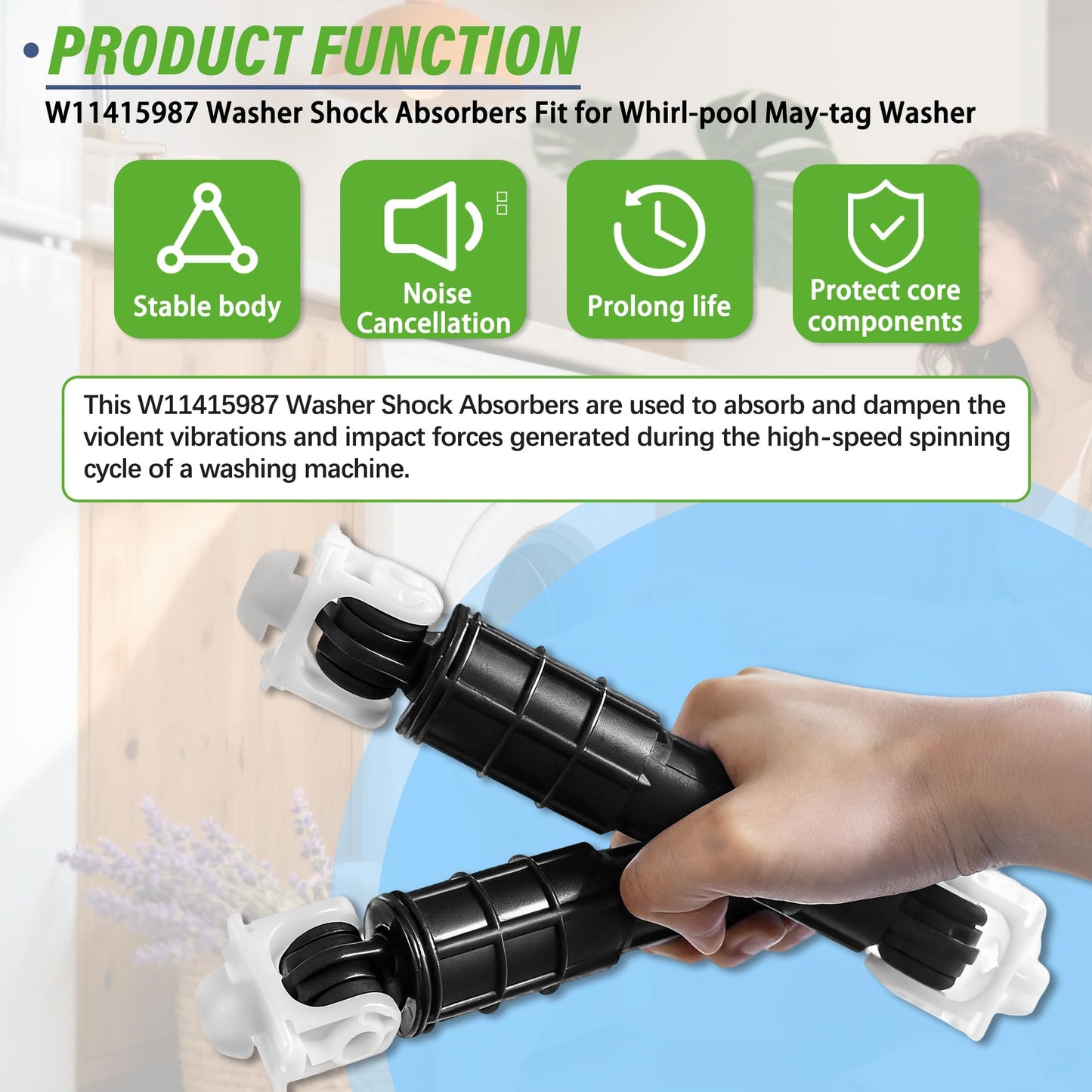 W11415987 WFW95hEDW0 WFW70HEBW2 WFW70HEDW0 WFW90HEFW1 Washer Shock Absorber Kit Fit for whirl-pool May-tag washer WFW80HEBW1 WFW80HEBW2 WFW81HEDW0 WFW8540FW0 MHW3000BG0 MHW3000BG1 MHW3000BG2