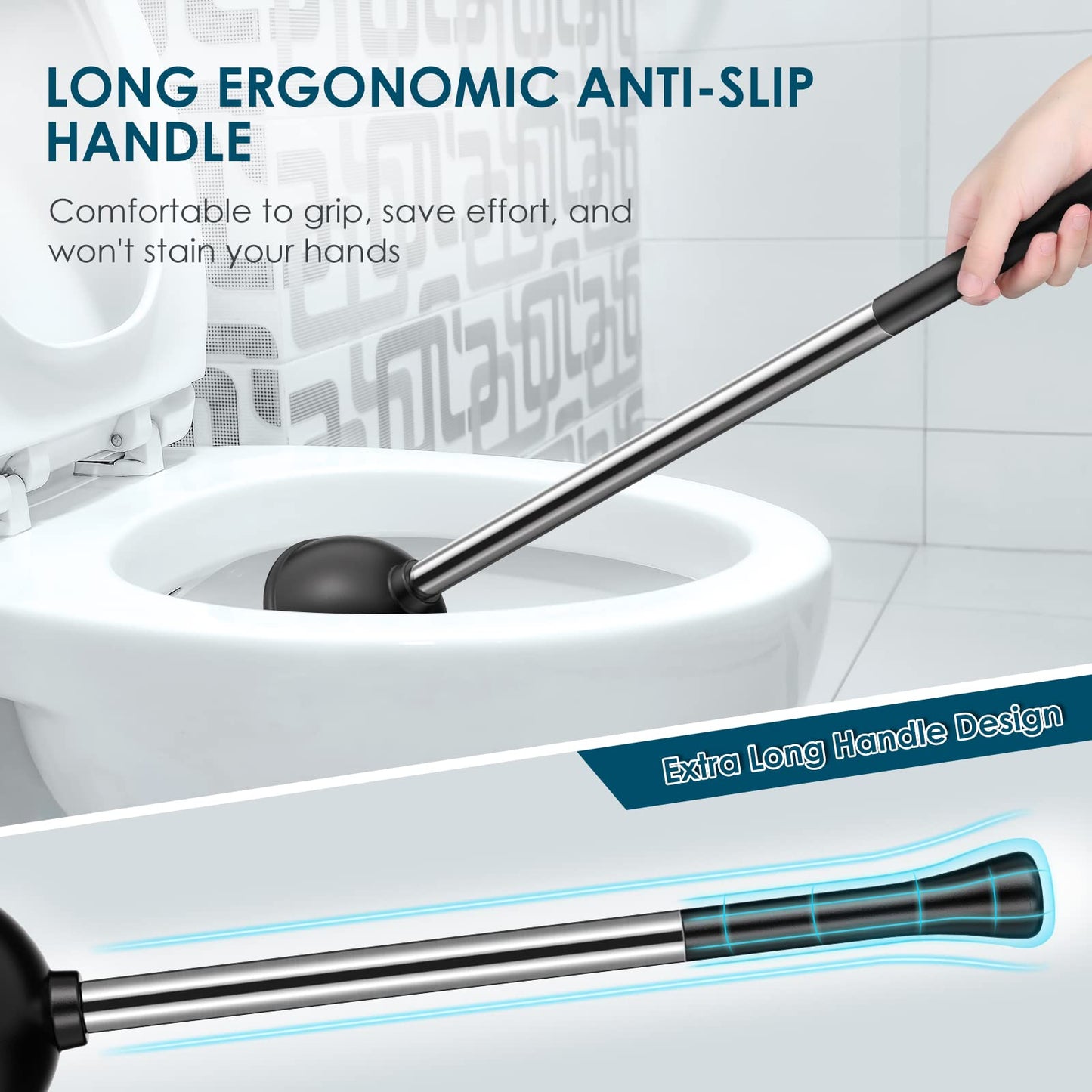 HAMITOR Toilet Plunger Bowl Brush Set: Hideaway Heavy Duty Toilet Plunger Scrubber Cleaner Holder Combo for Bathroom with Covered Caddy Hidden Elongated Discreet Apartment Plunger Brush Accessories