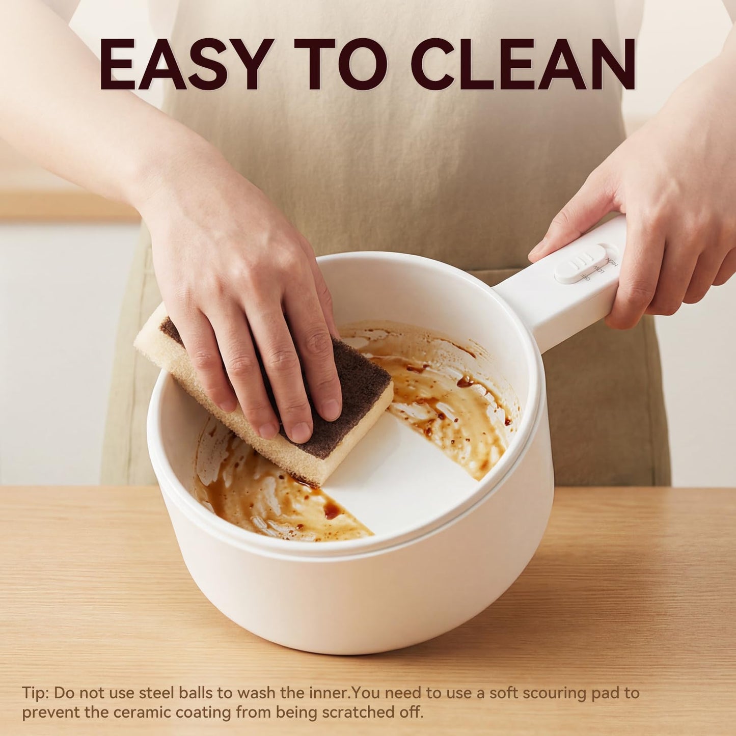 olayks Electric Hot Pot, 1.5L Mini Hot Pot, Ceramic Glaze Non-stick Portable Pot, Electric Pot for Steak, Egg, Fried Rice, Oatmeal, Soup, Ramen with Dual Power Control, Electric Pot for Dorm