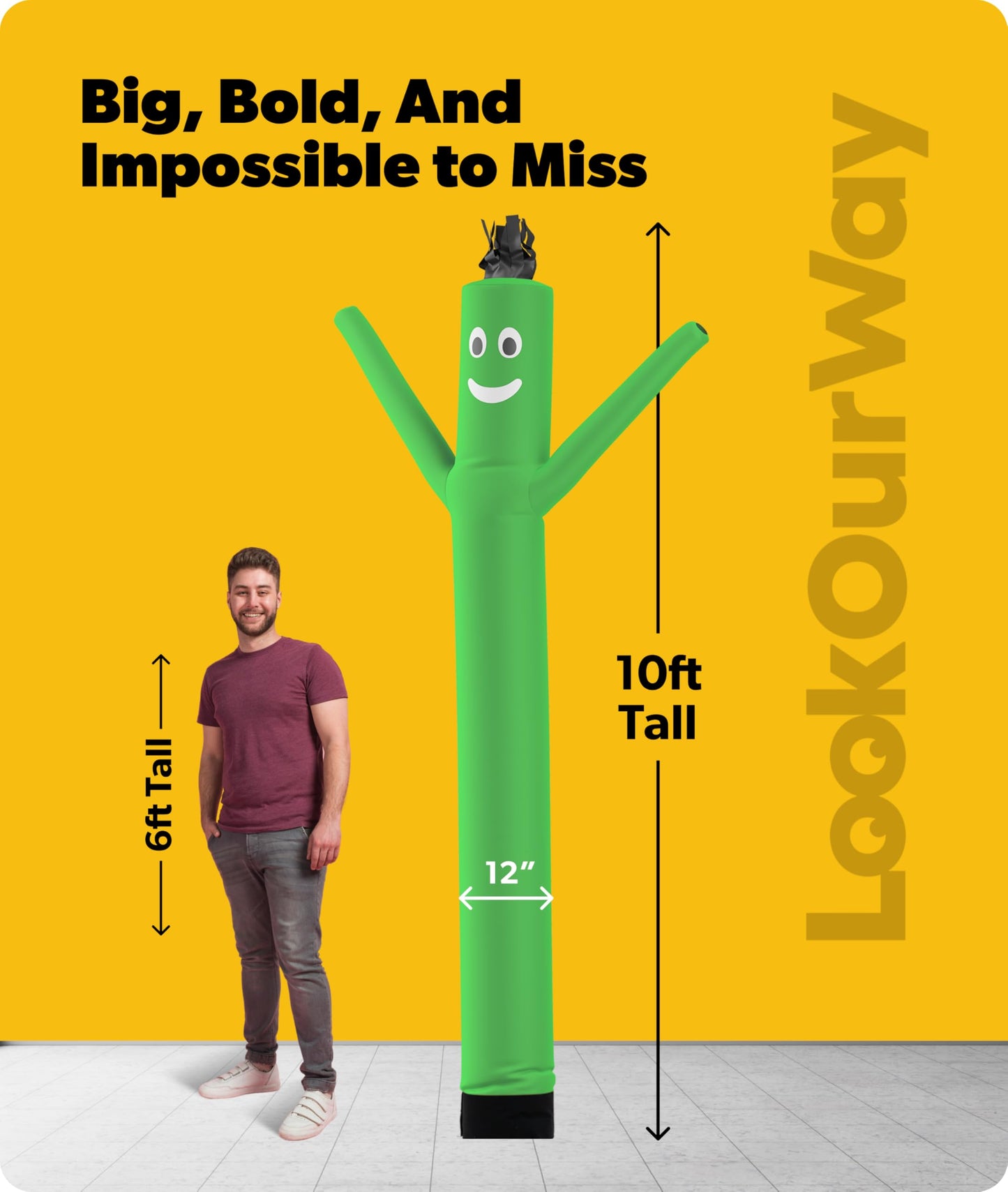 LookOurWay Air Dancers Inflatable Tube Man Attachment - 10 Feet Tall Wacky Waving Inflatable Dancing Tube Guy for Business Promotion - Blower Not Included - Green