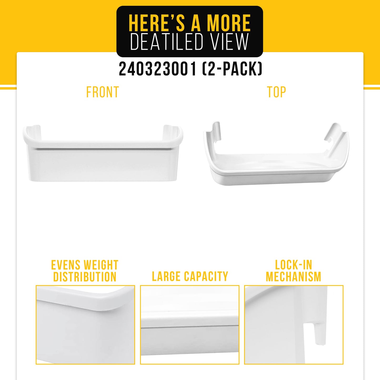 PartsBroz 240323001 Refrigerator Door Bin Shelf (2-Pack) for Frigidaire FFHS2611LBRA FFHS2611PFEA FFHS2622MBQA FFHS2611LB4 FFHS2611LBPA FFHS2612LS1 FFHS2612LS4 FFHS2622MSF FFHS2622MSR FFHS2622MSS