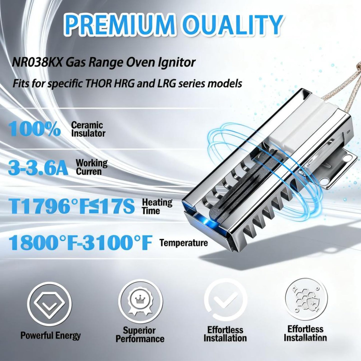 2026 New Upgraded NR038KX Gas Range Oven Ignitor Fits for Thor, HRG3026 HRG3080U HRG3031U HRG3618U HRG3609U HRG4804U HRG4808U LRG3001U – Replaces DVTH-5310 DVTH-5316 DVTH-5319