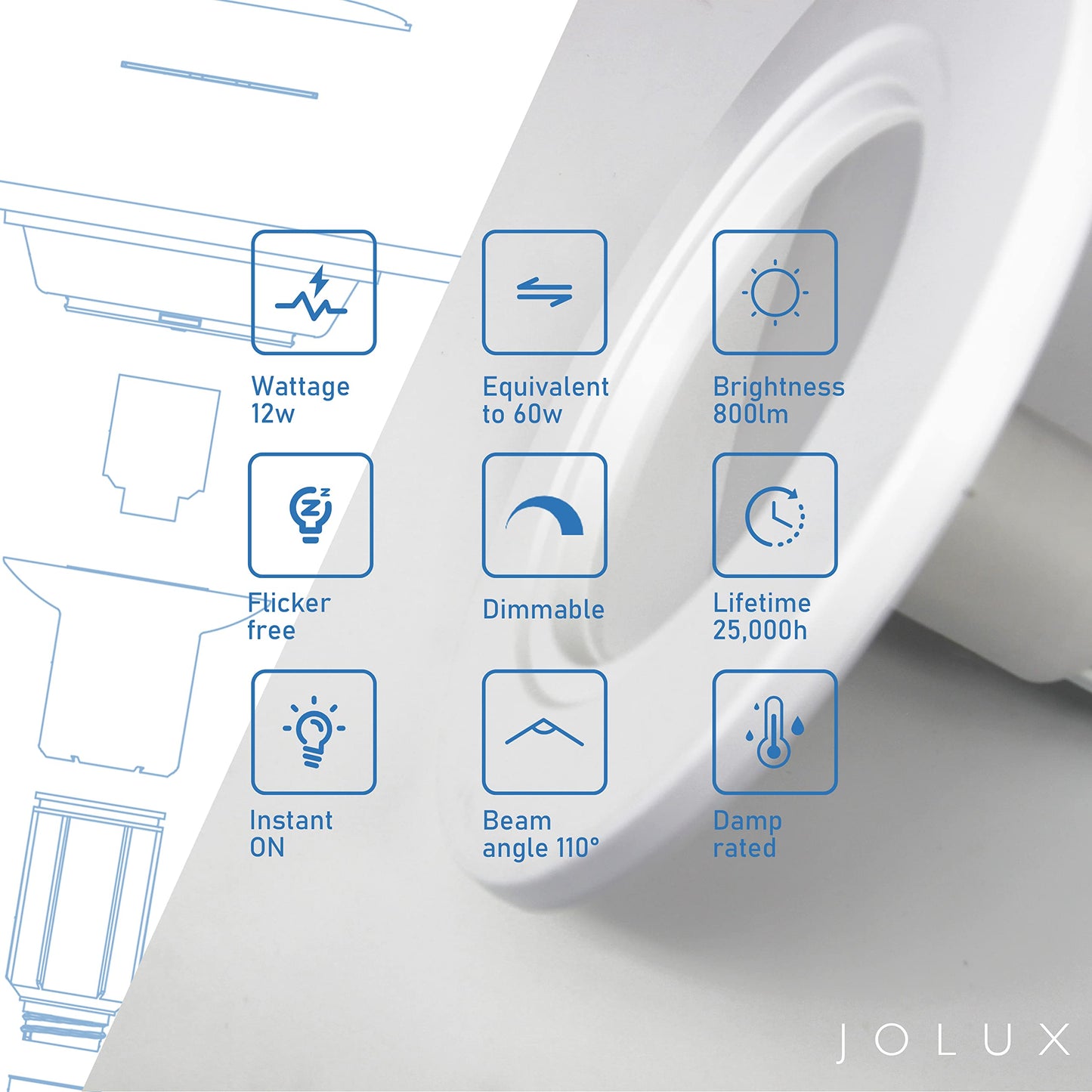 Jolux 5/6 Inch LED Can Lights Adjustable Recessed Retrofit Downlight,12W=60W,5000K Daylight, 800LM,Dimmable,ETL Damp Rated Conversion kit, Recessed Lighting Install,Flat Trim, E26 Base,4-Pack